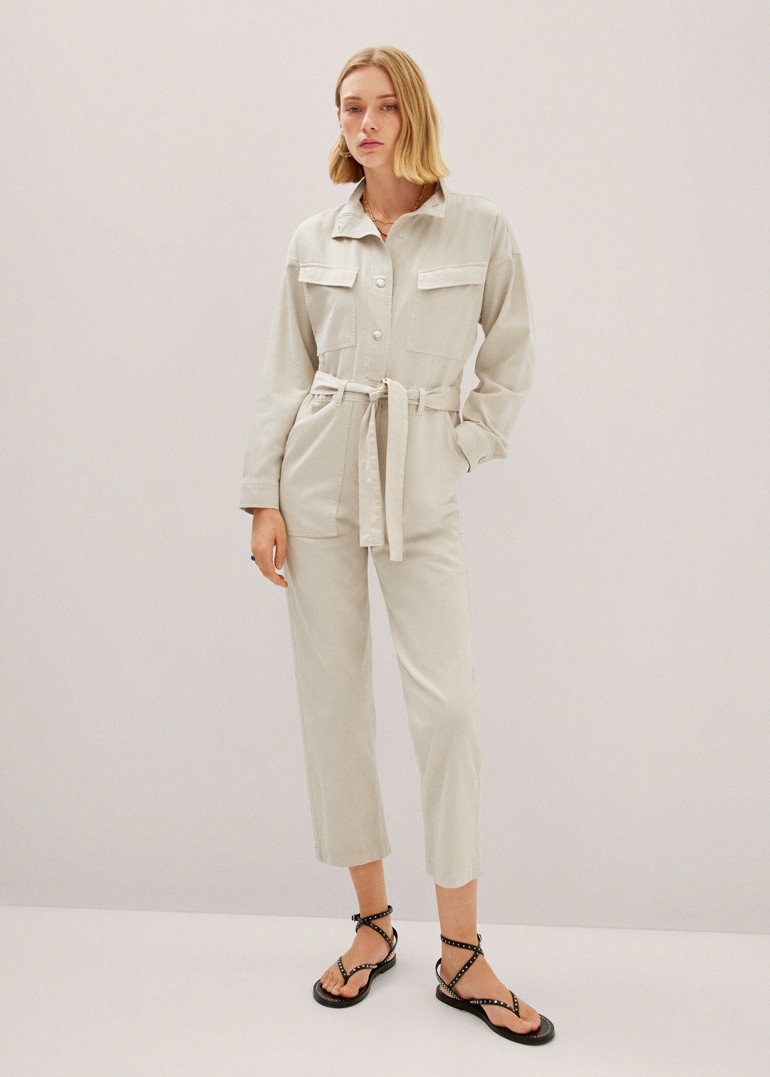 Denim jumpsuit with bow - General plane