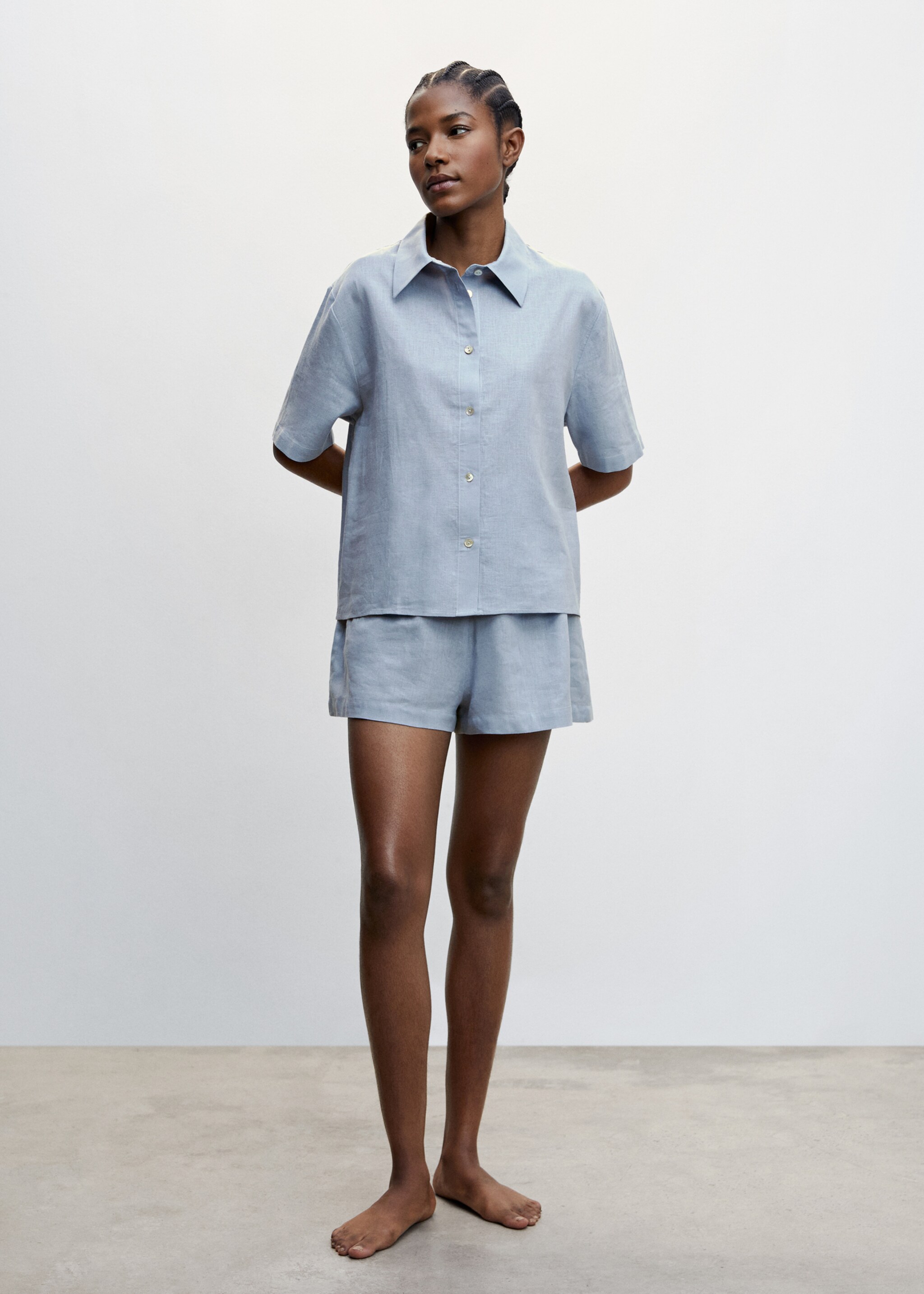 Linen pajama shorts - General plane, Blue. Ref: 47097109-00.