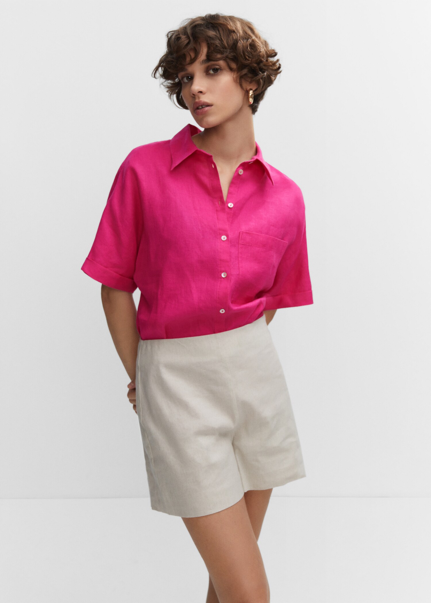 Leinen-Hemdbluse mit Tasche - Mittlere Ansicht