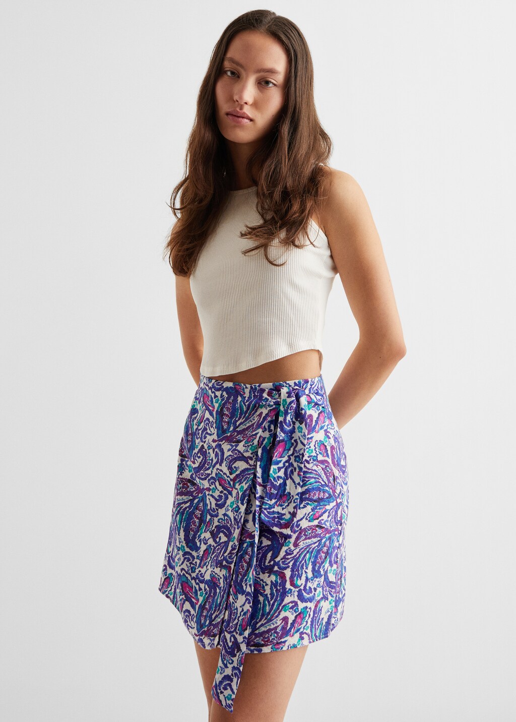 【mnem】Rigo Knot Mini Skirt Knot printed skirt - Teen Girl | MANGO OUTLET USA