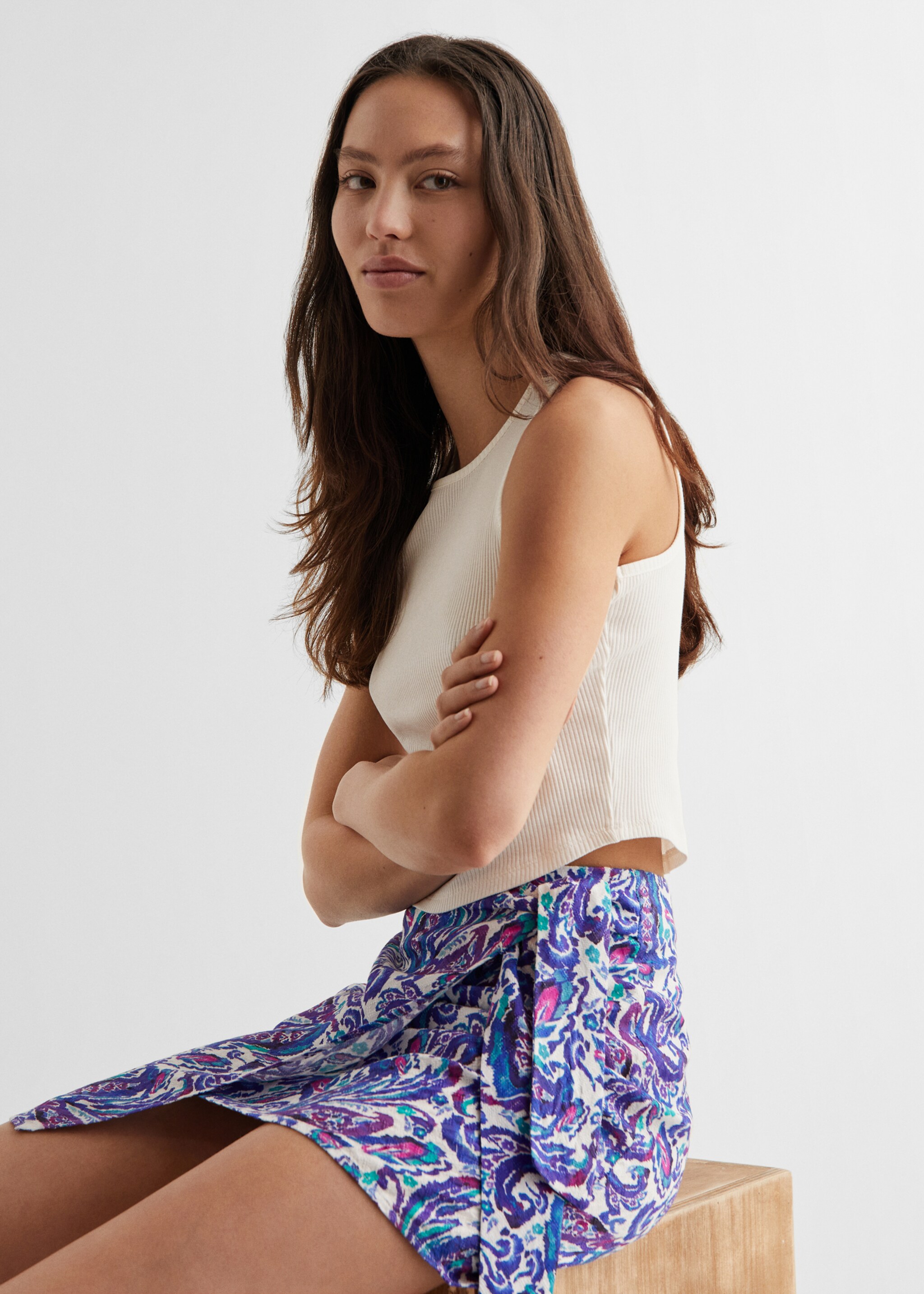 Knot printed skirt - Details of the article 2, Lilac. Ref: 57000130-00.