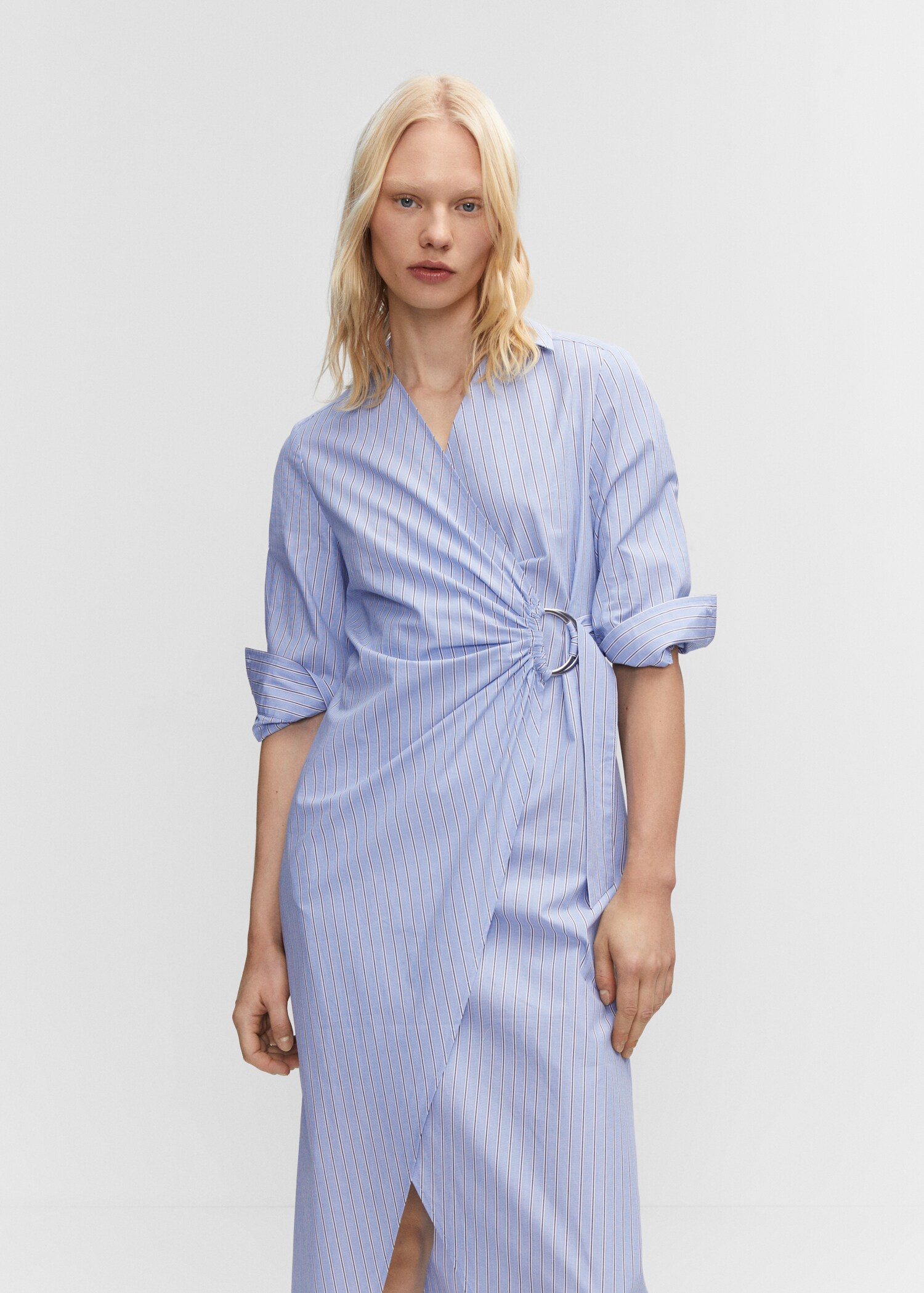 Metallic-detail shirt dress - Woman | MANGO OUTLET USA