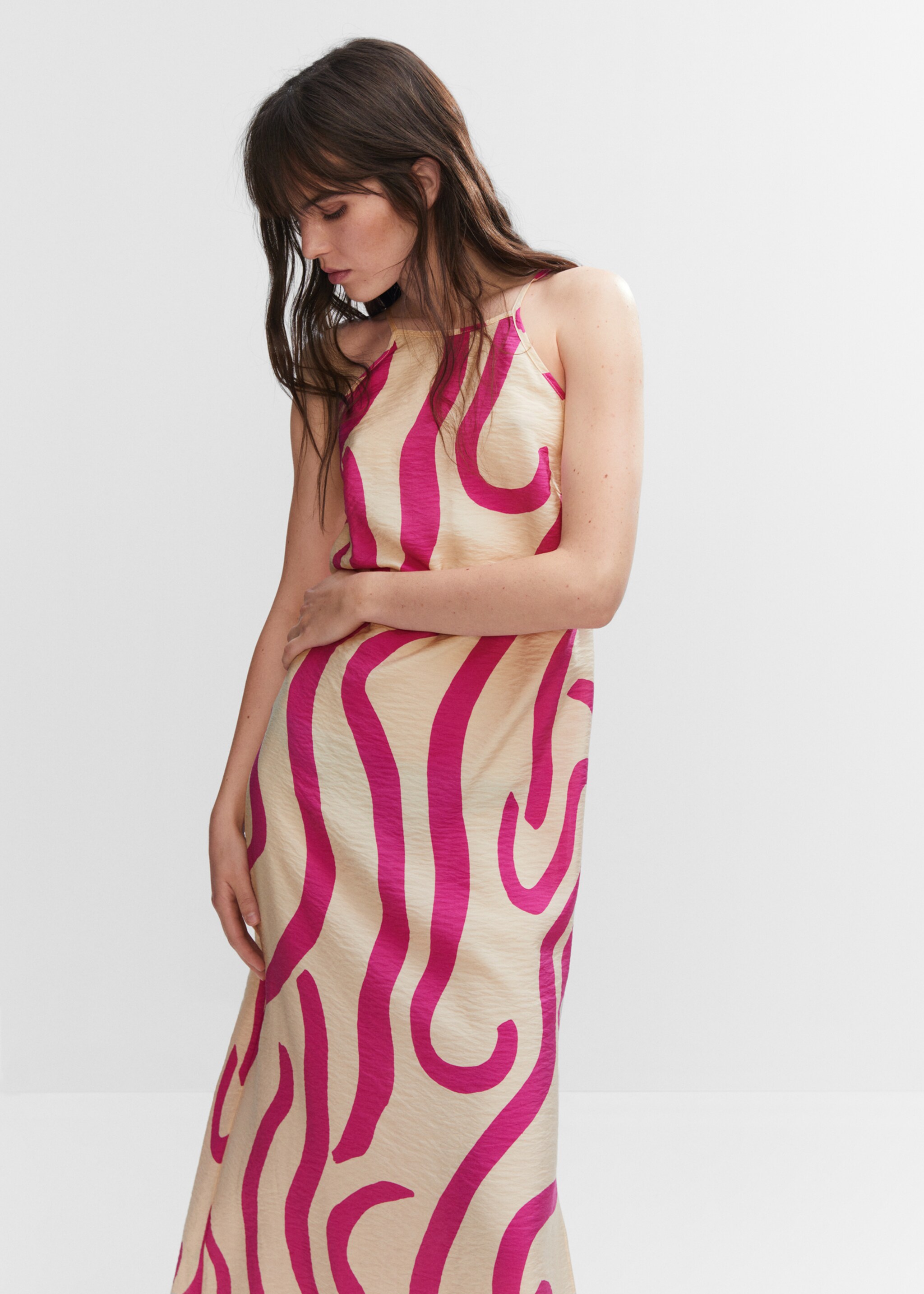Printed cut-out detail dress - Medium plane, Fuchsia. Ref: 57000225-00.