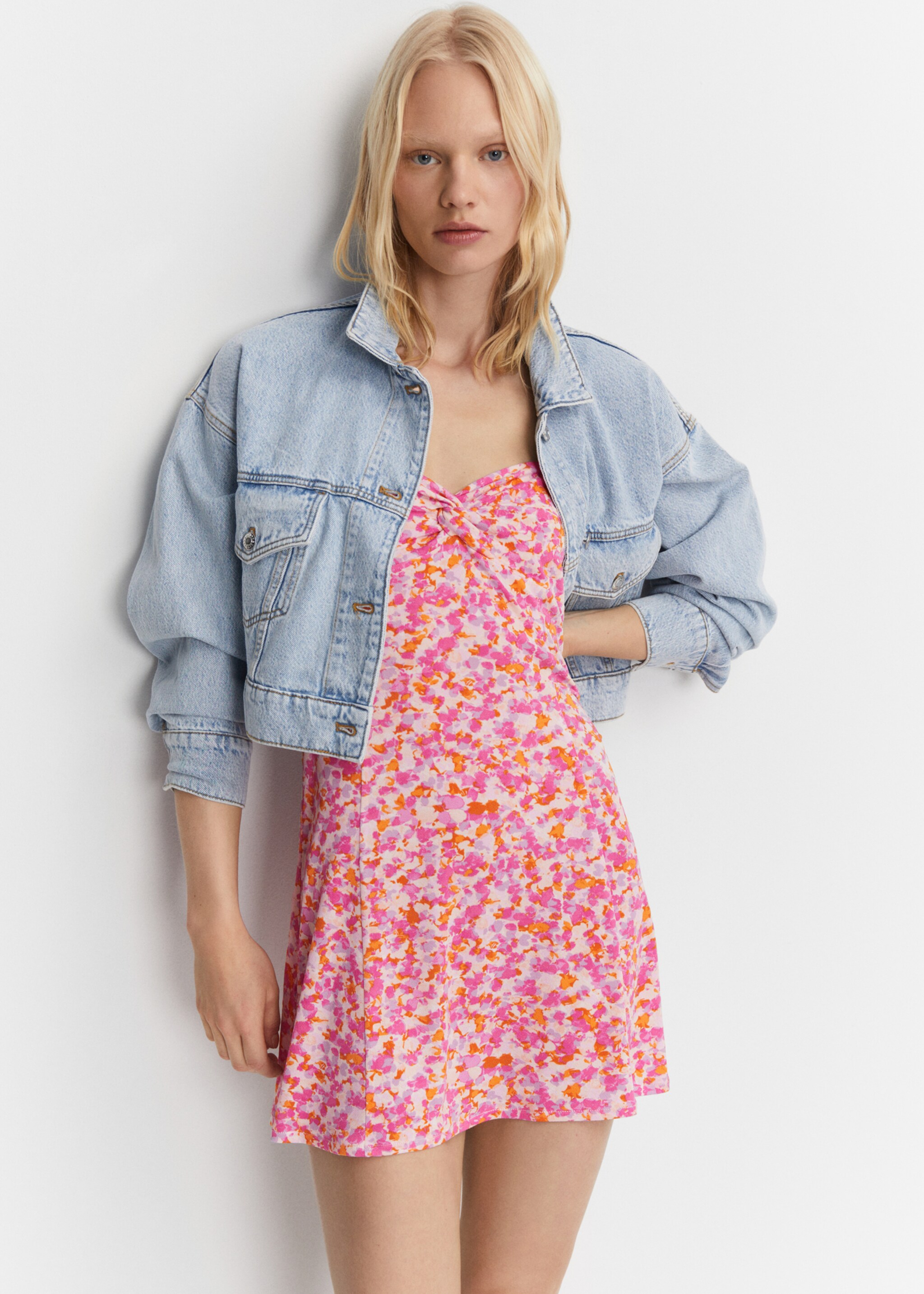 Printed short dress - Details of the article 4, Pink. Ref: 57000352-00.