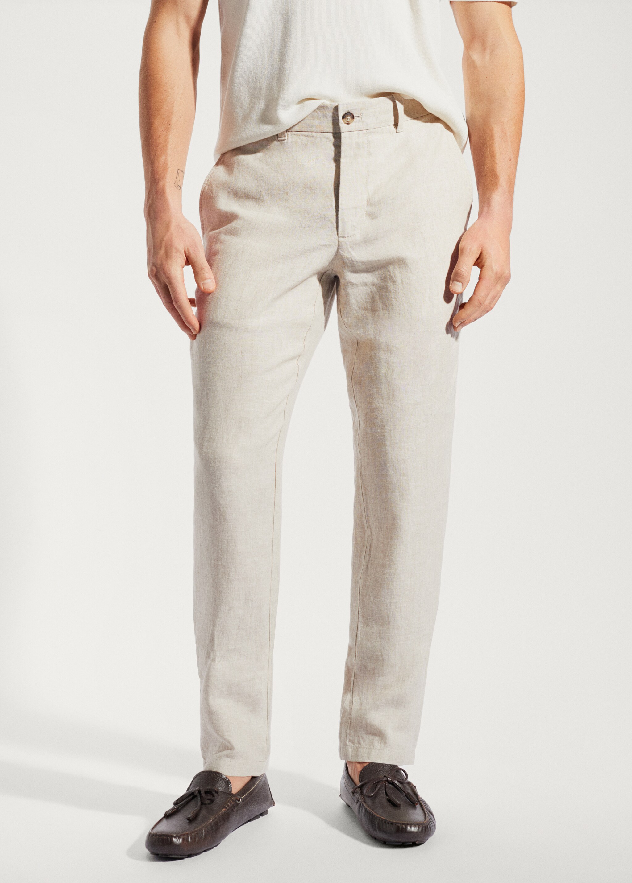 Slim-fit 100% linen trousers - Medium plane