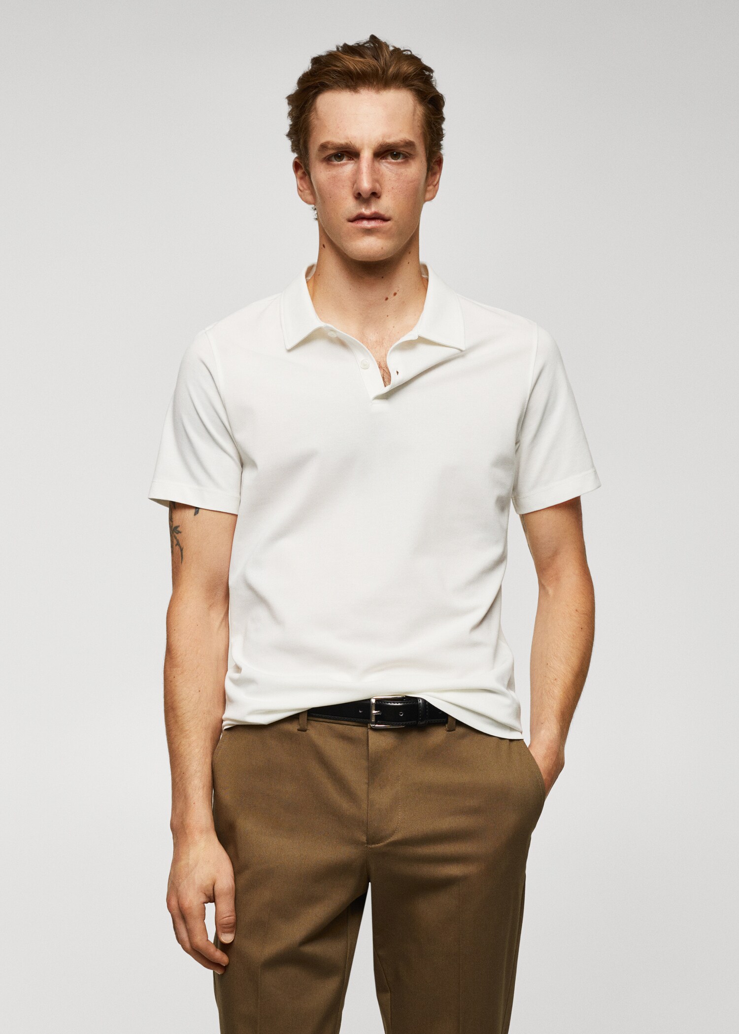 Slim-fit cotton piqué textured polo shirt - Medium plane