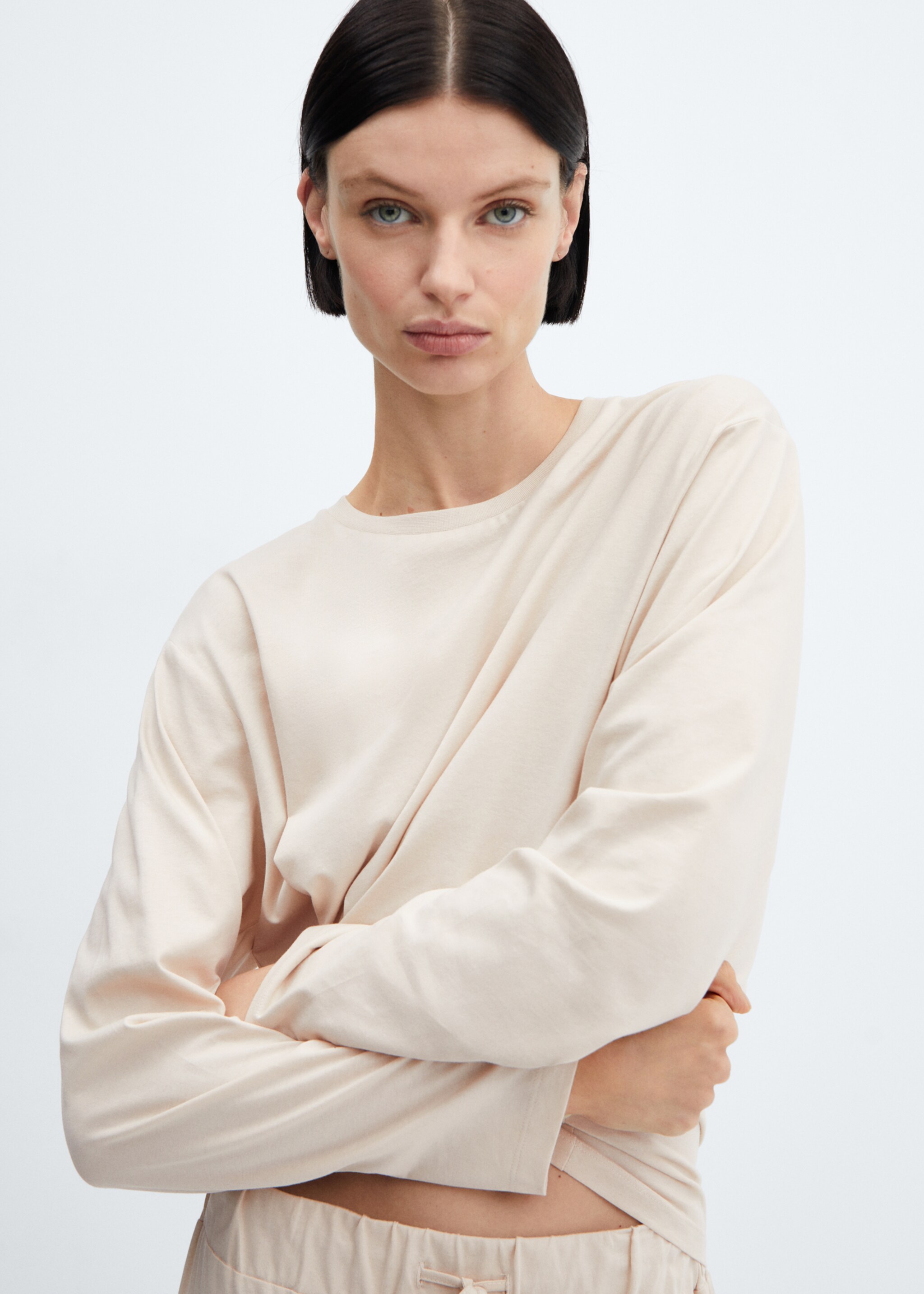 Cotton long pyjamas - Details of the article 1, Ecru. Ref: 57000812-00.