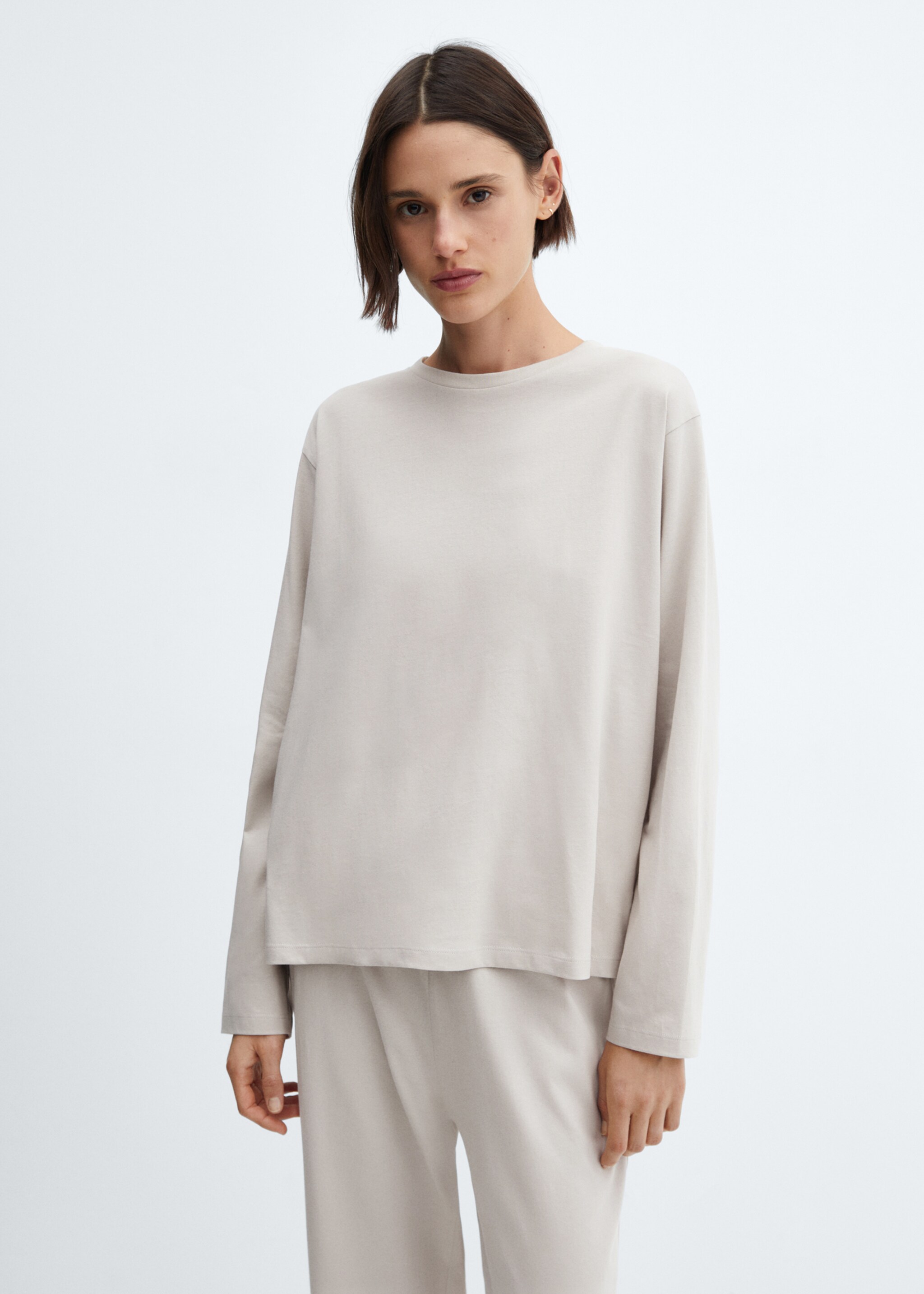 Pyjama long en coton - Plan moyen, Gris. Ref: 57000812-00.