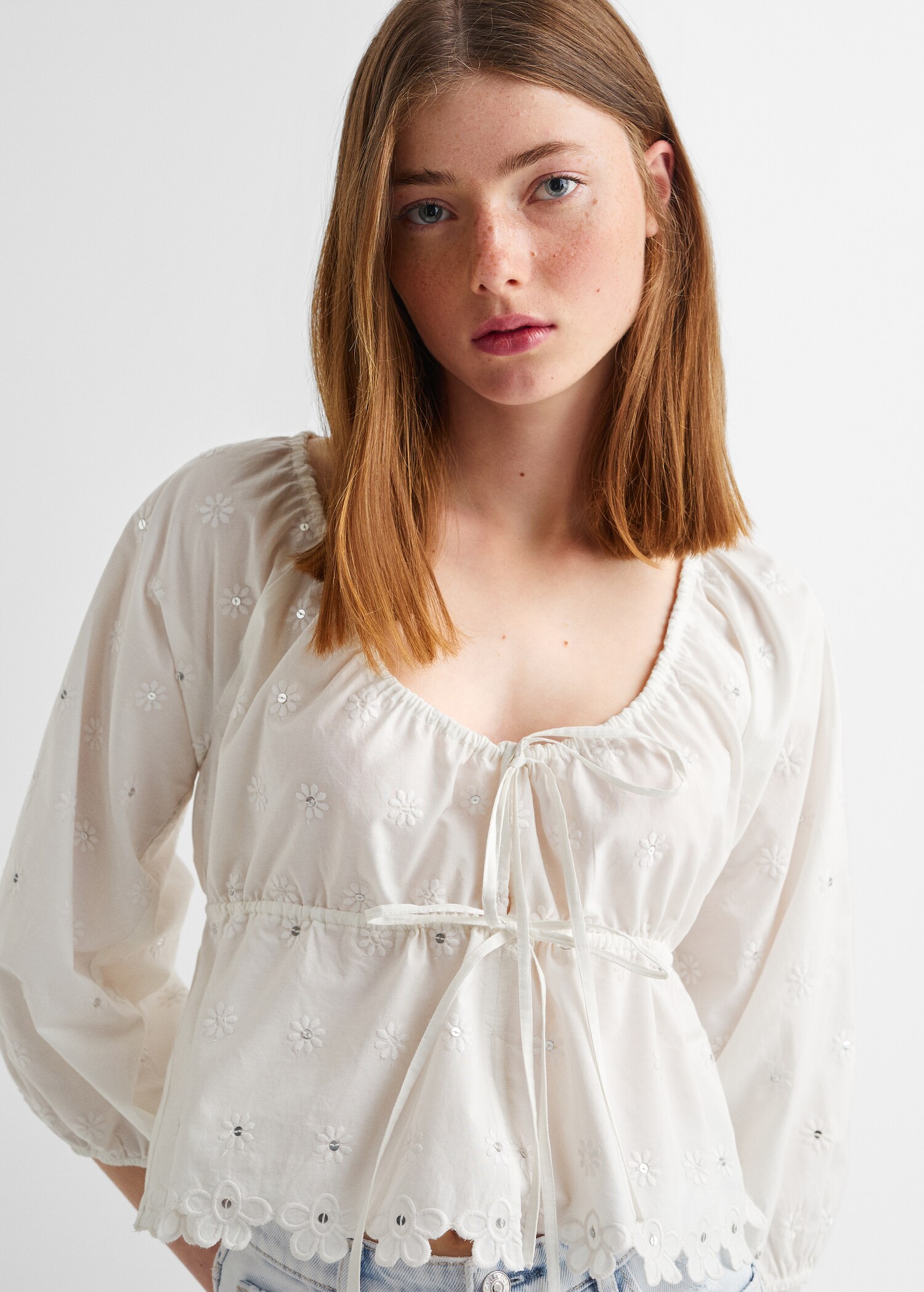 Puffed sleeves floral shirt - Details of the article 1