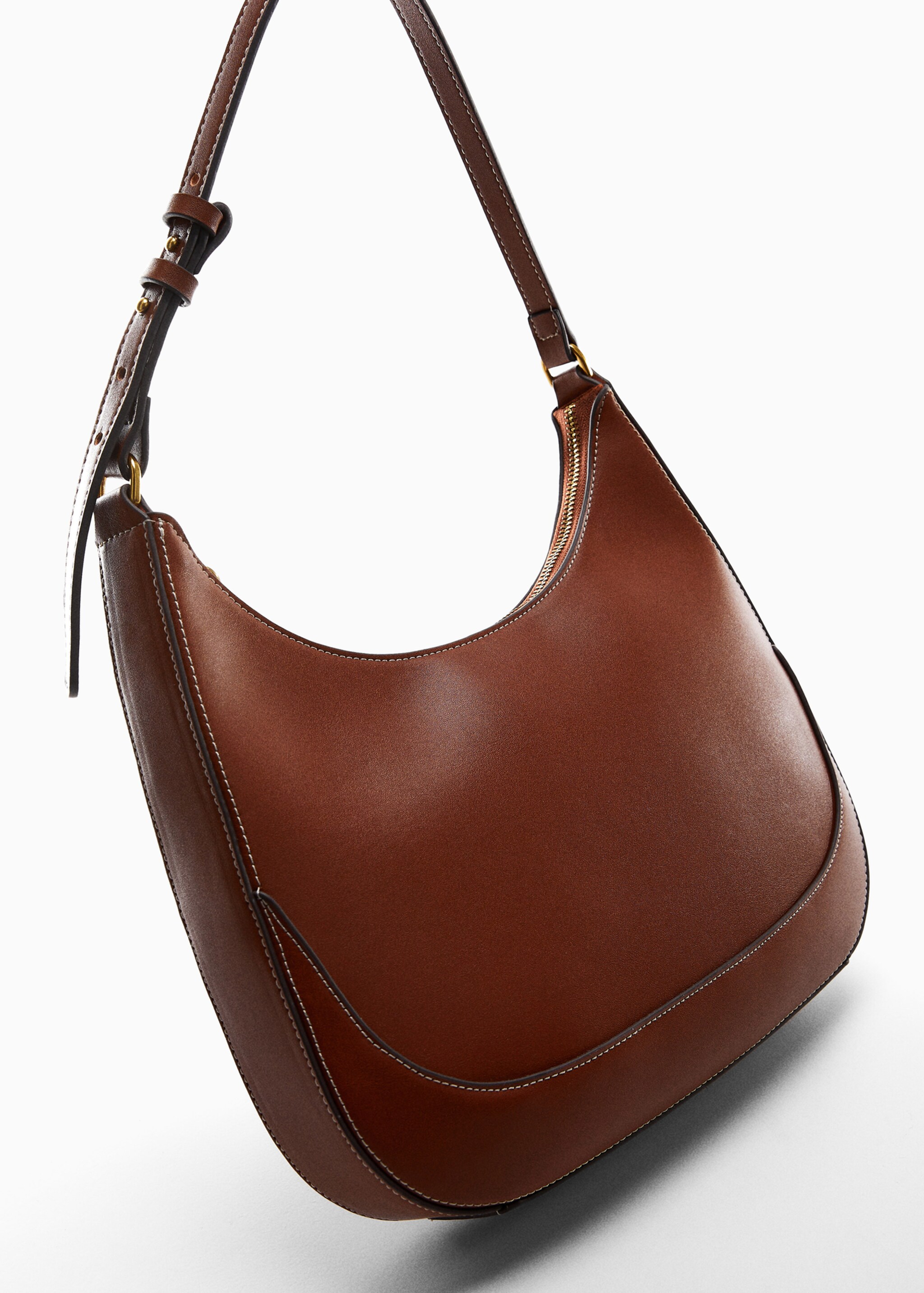 Schultertasche mit kurzem Henkel - Detail des Artikels 5, Mittelbraun. Ref: 57001039-00.