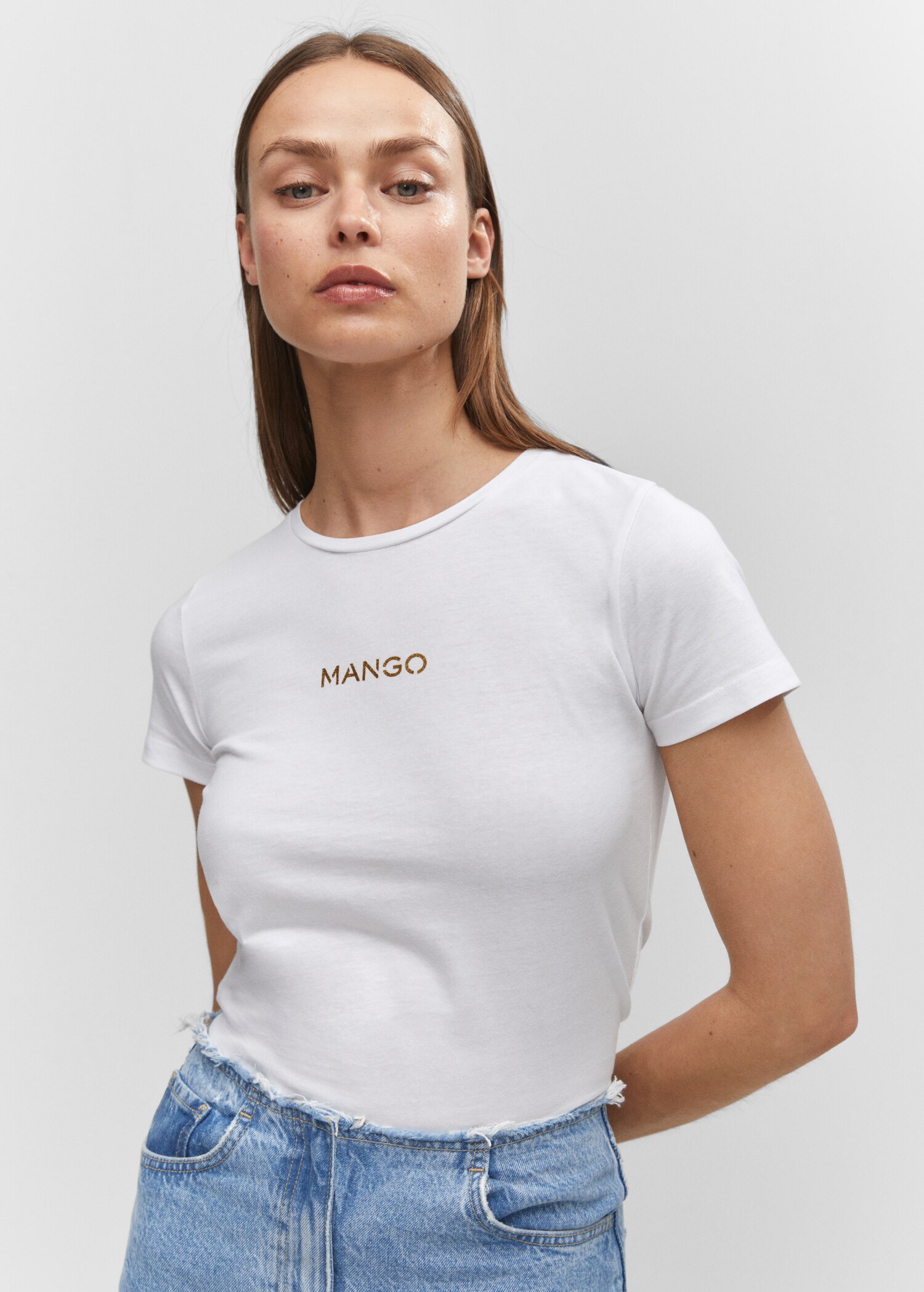 T-shirt met metallic logo - Middenvlak
