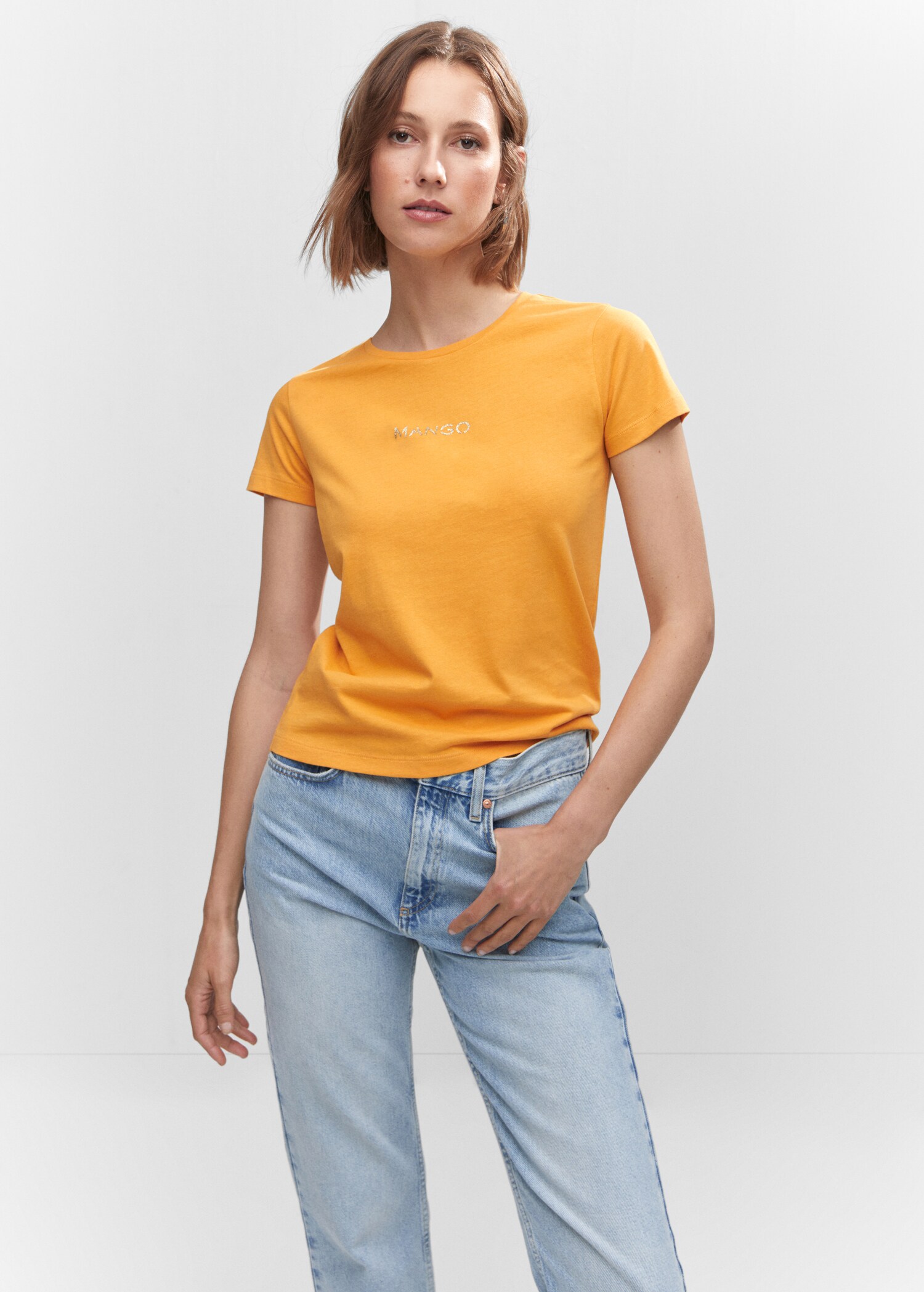 T-shirt met metallic logo - Middenvlak
