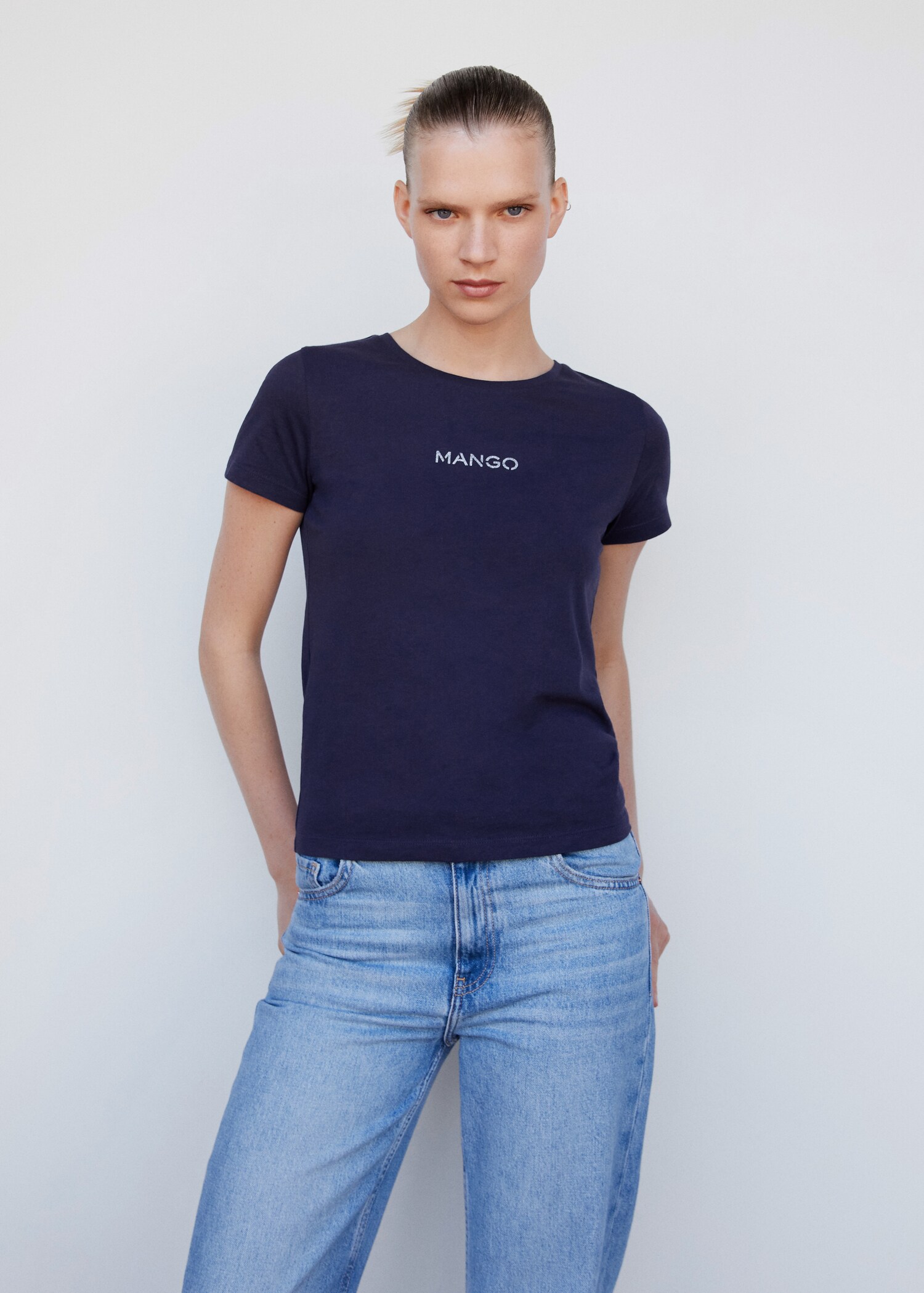 T-shirt met metallic logo - Middenvlak