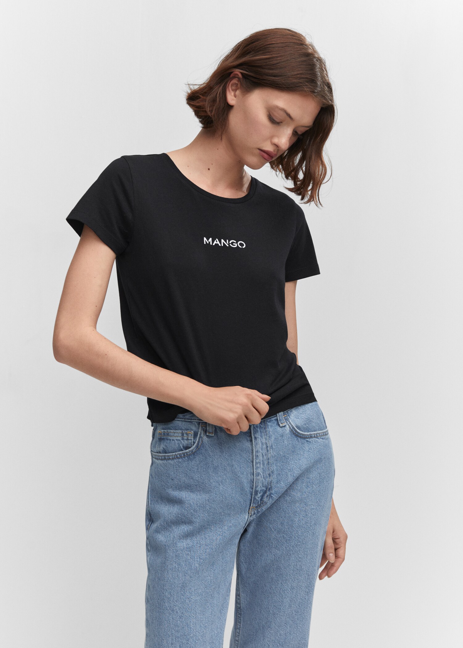 T-shirt met metallic logo - Middenvlak