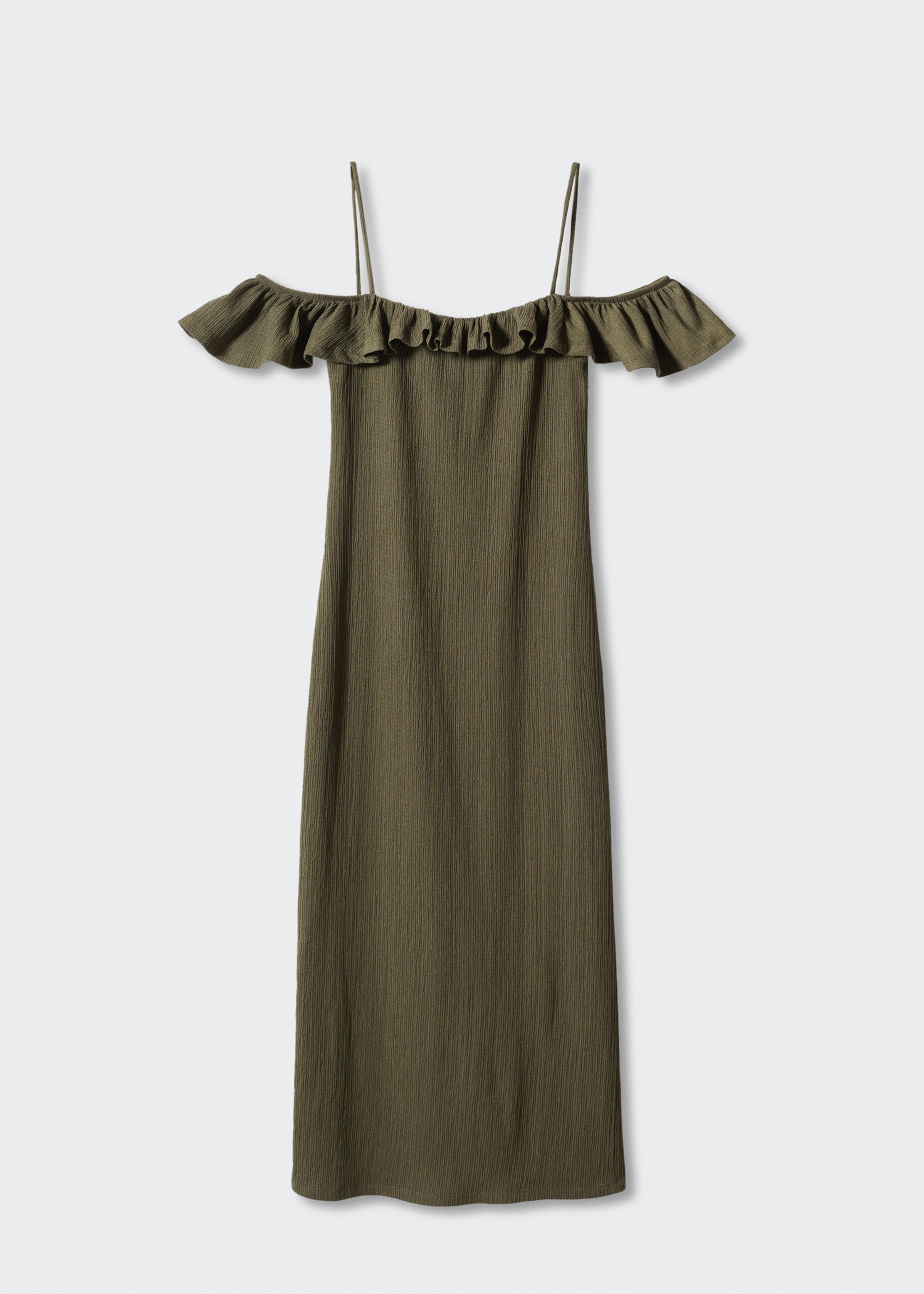 Textured ruffled dress - Article without model, Khaki. Ref: 57001083-00.