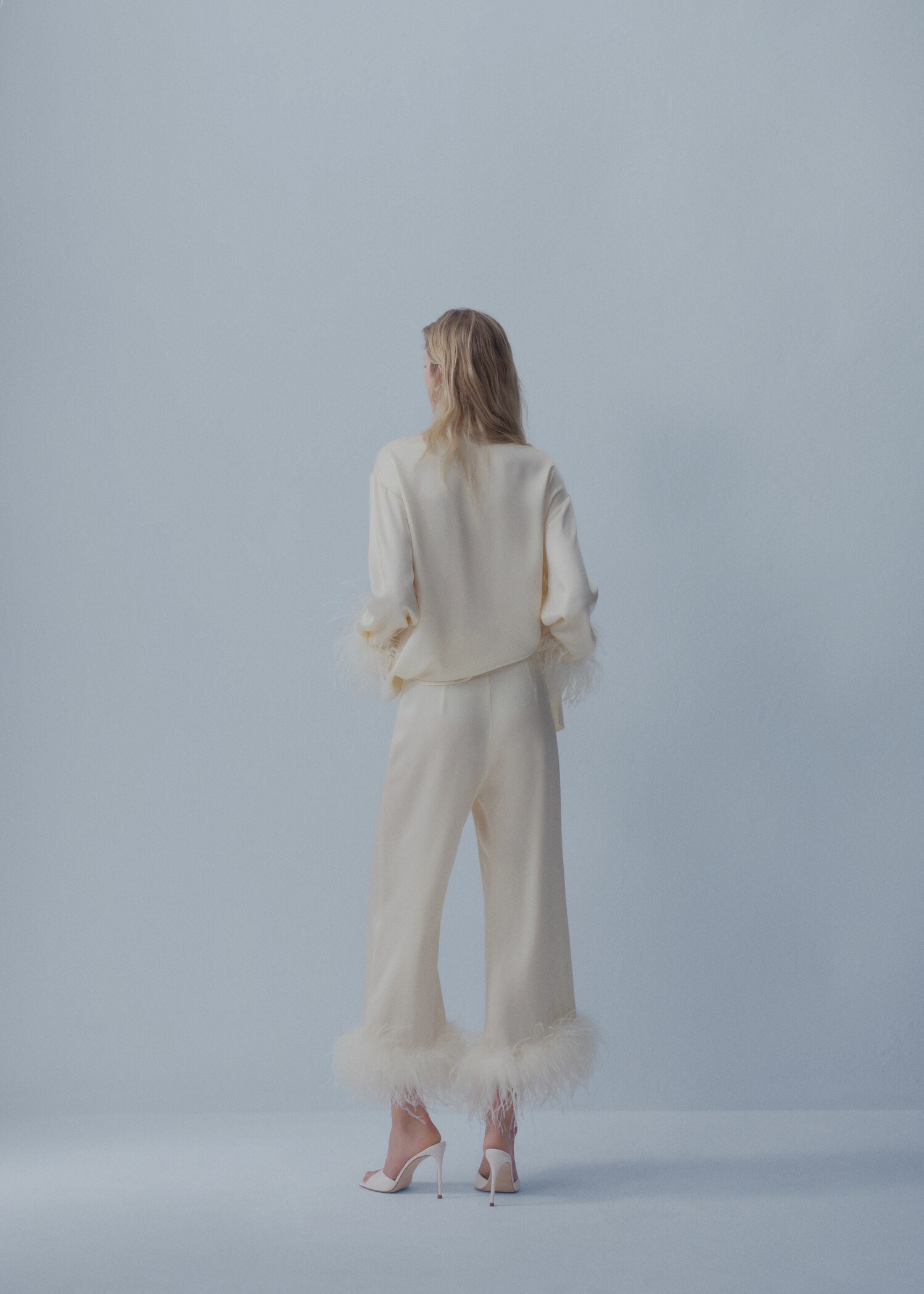 Satin trousers with feather detail - Reverse of the article