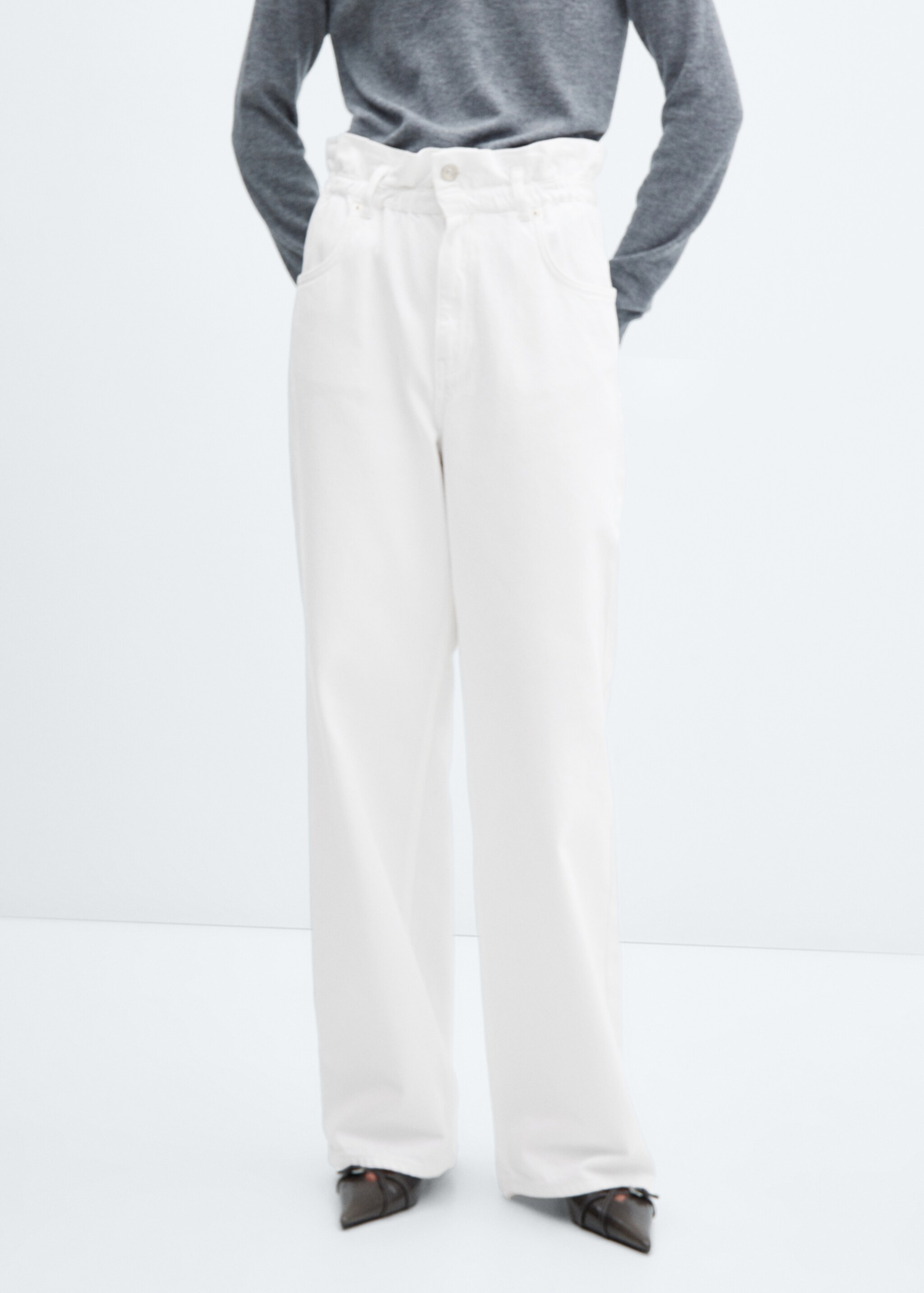 Jeans slouchy cintura elastica - Plano medio, Blanco. Ref: 57001100-00.