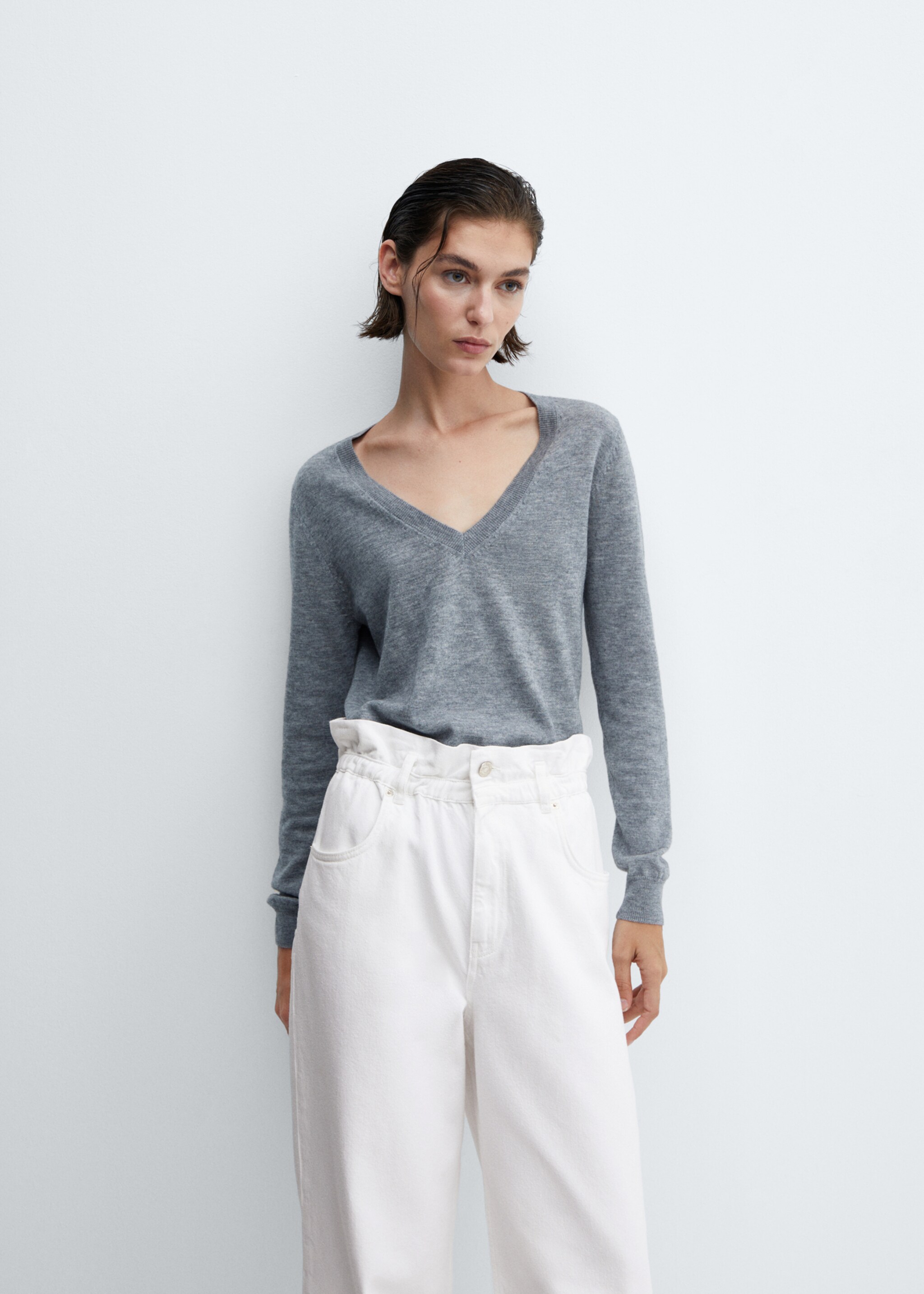 Jeans slouchy cintura elastica - Detalle del artículo 1, Blanco. Ref: 57001100-00.