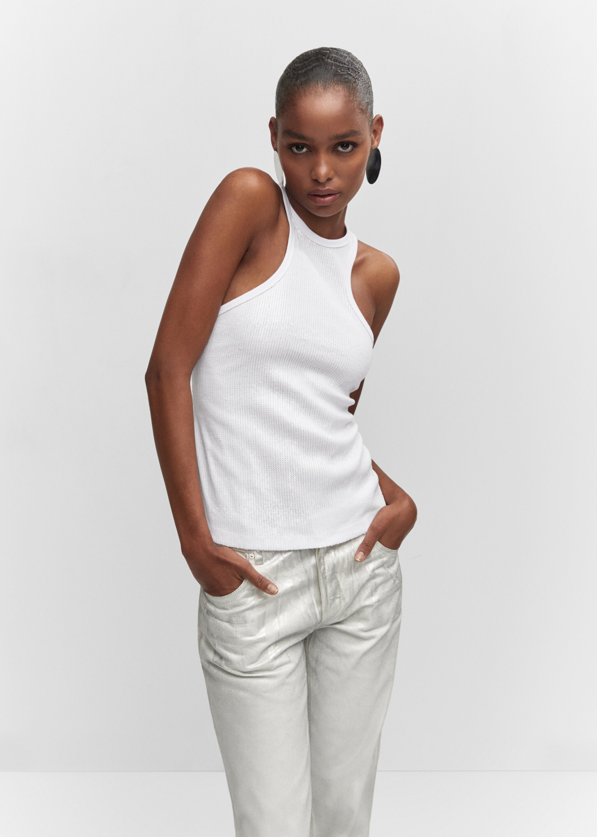 Sequined halter top - Medium plane, White. Ref: 57002888-00.