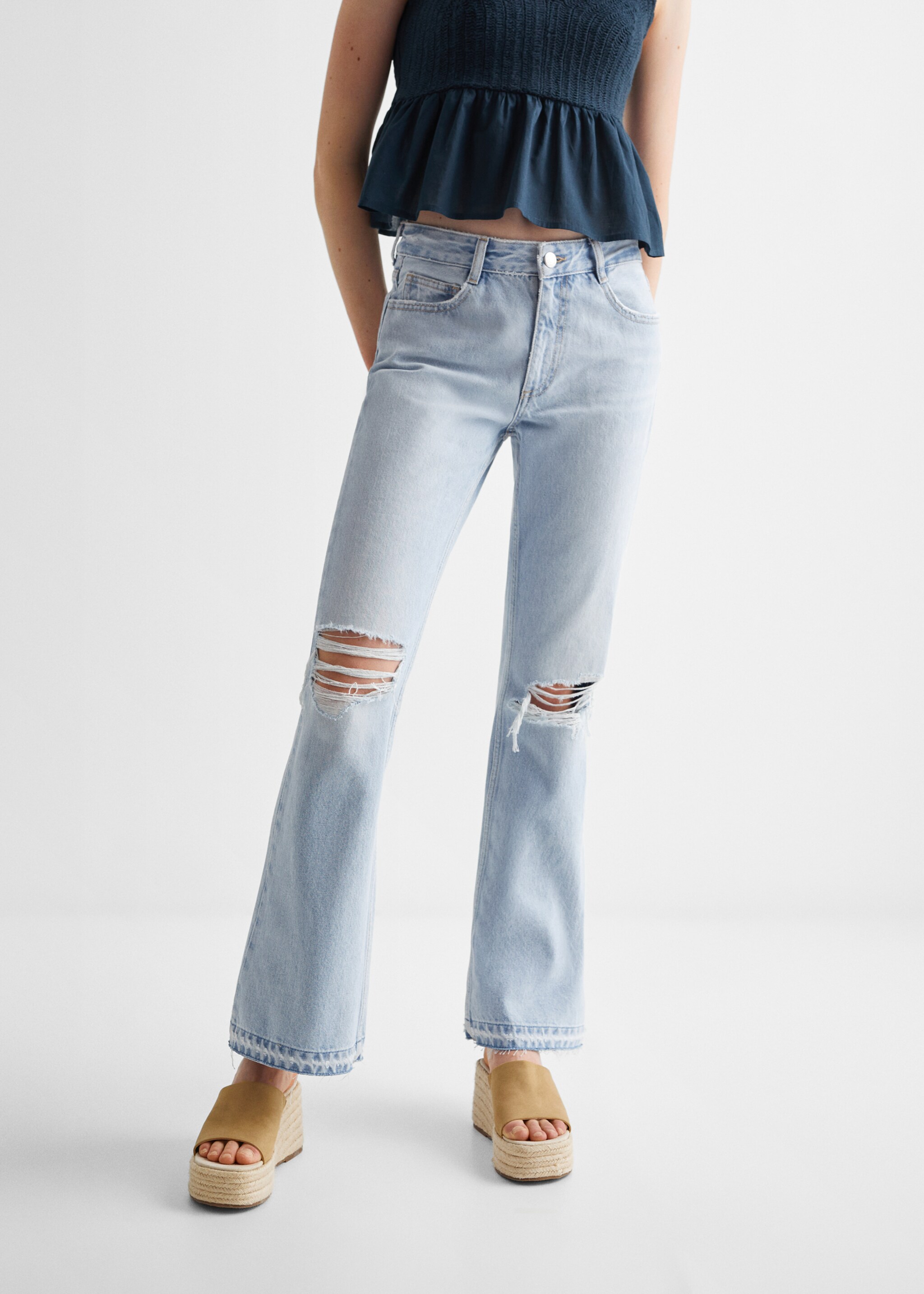 Flared jeans with decorative rips - Medium plane, Light Blue. Ref: 57003261-00.