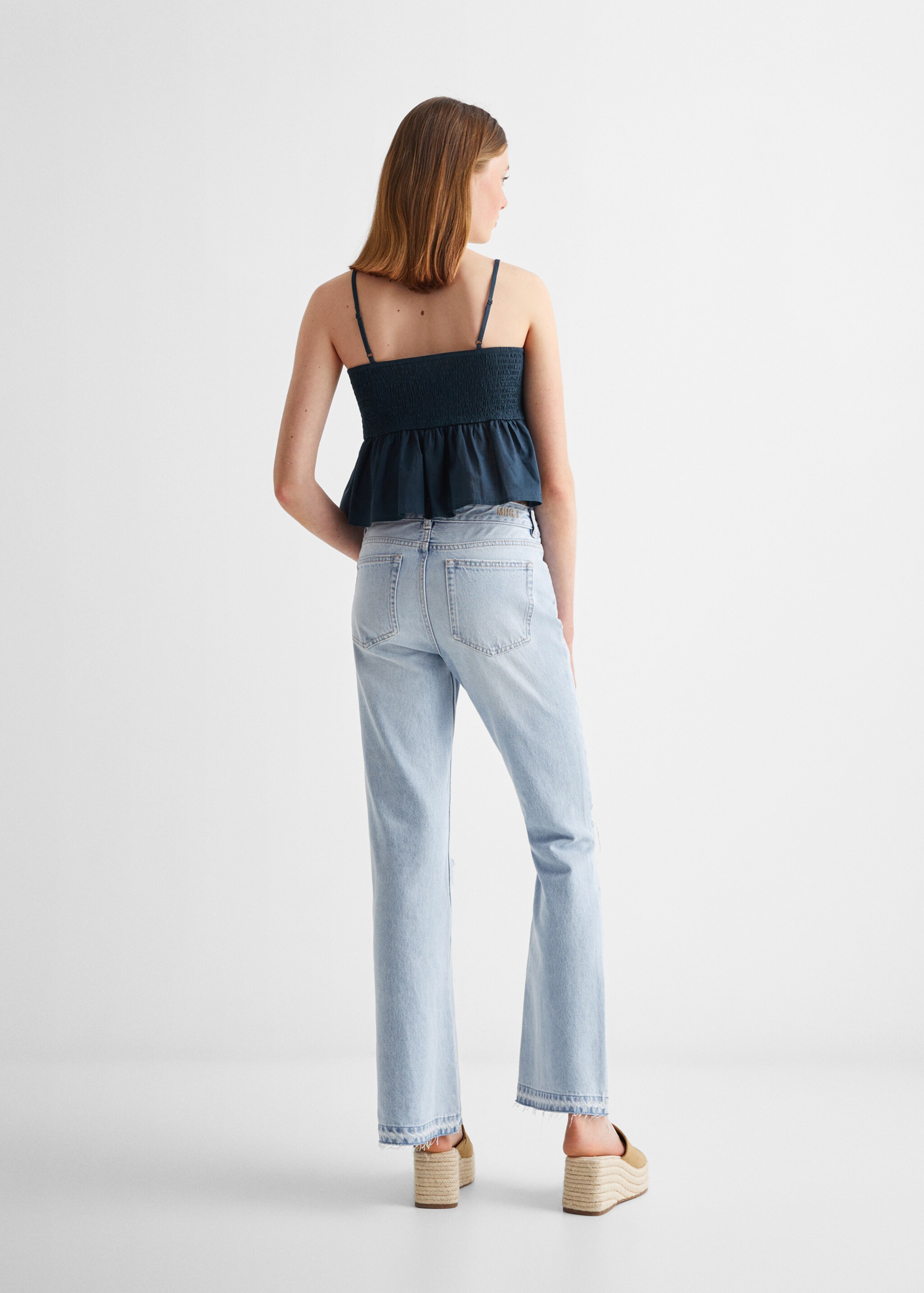 Flared jeans with decorative rips - Reverse of the article, Light Blue. Ref: 57003261-00.