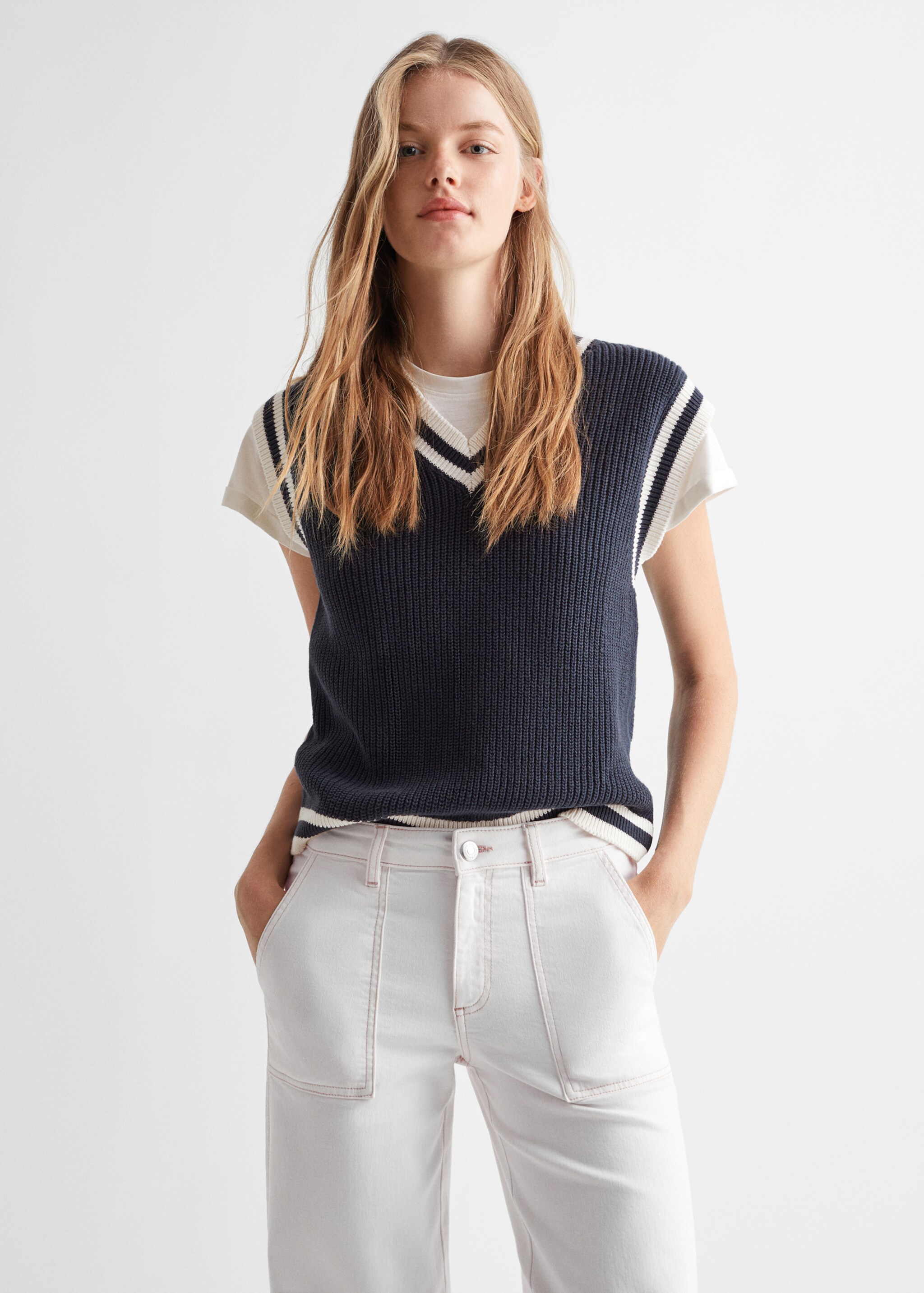 Culotte jeans with pockets - Medium plane, Off White. Ref: 57003262-00.