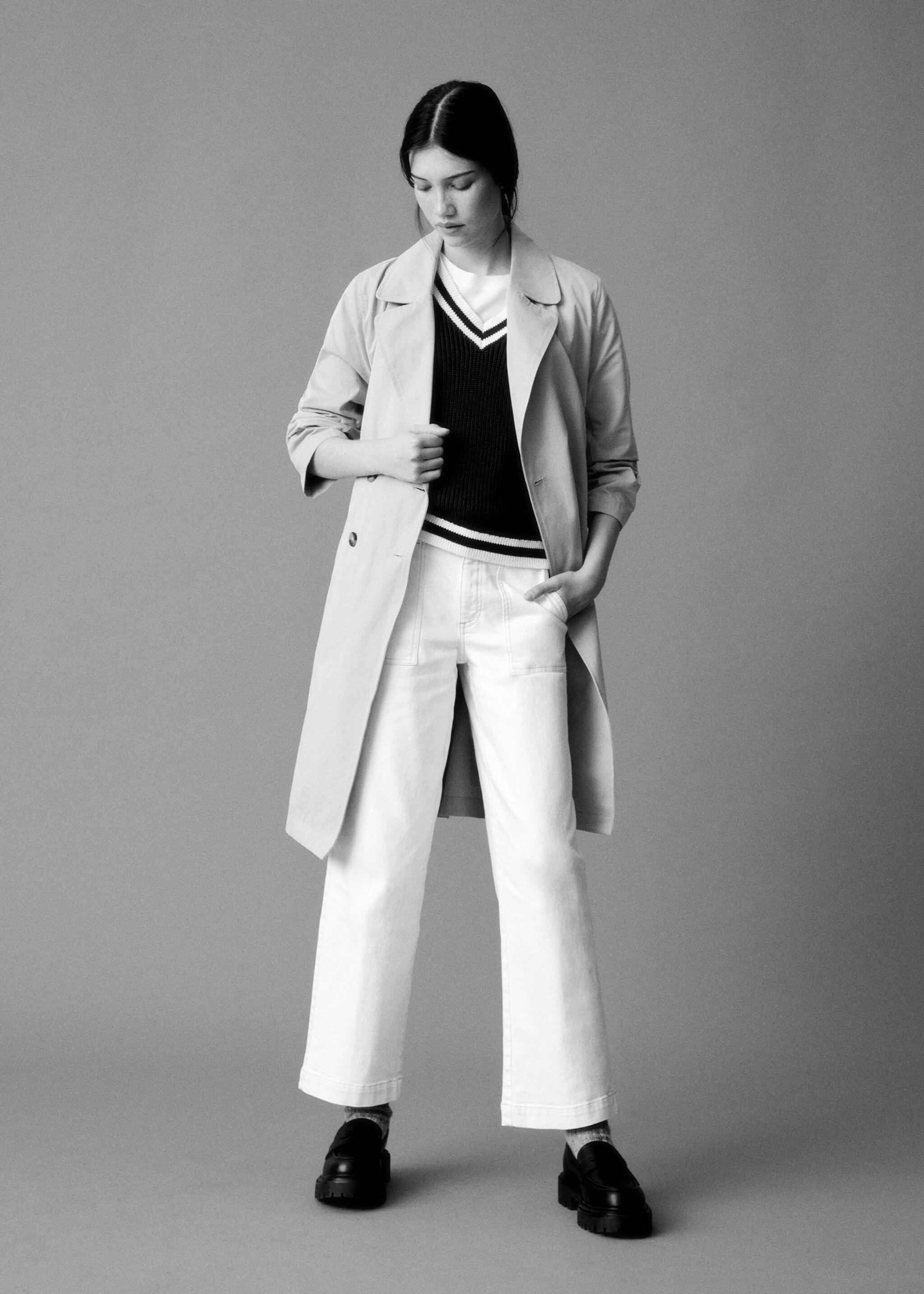 Culotte jeans with pockets - Details of the article 5, Off White. Ref: 57003262-00.