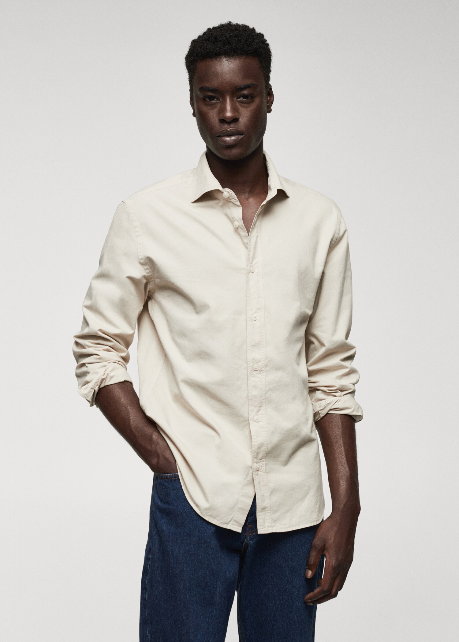 Slim fit-skjorta 100 % bomull - Bild av mittparti