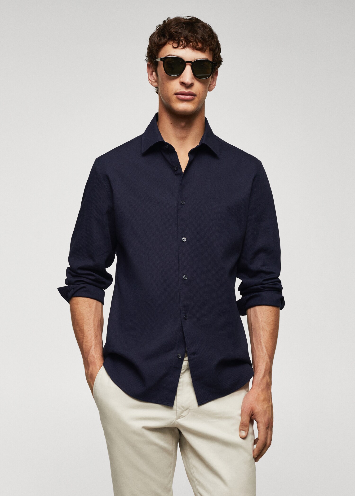 Slim-fit cotton structured shirt - Medium plane