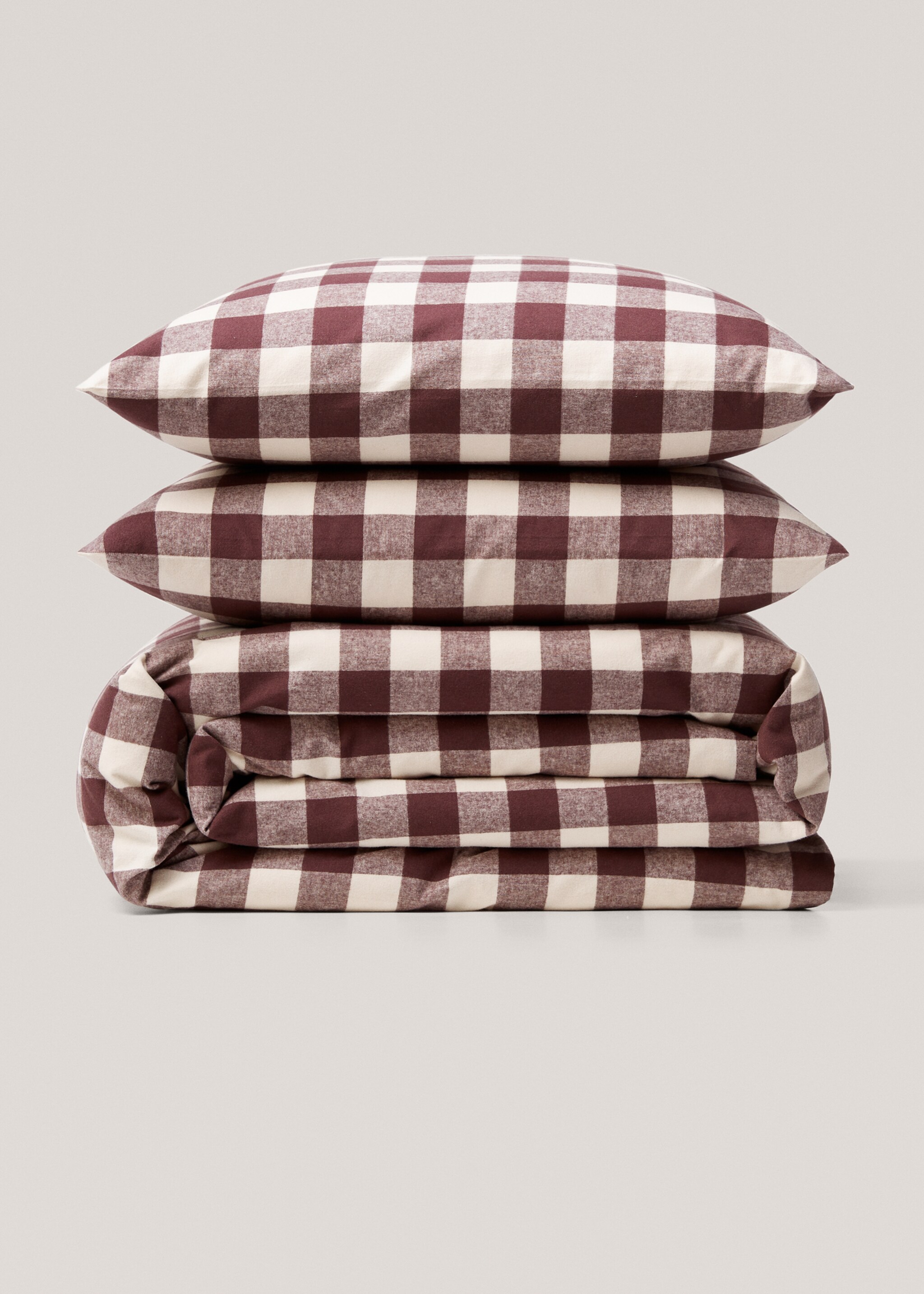 Two-tone check flannel duvet cover Single bed - Article without model, Wine. Ref: 57004065-00.