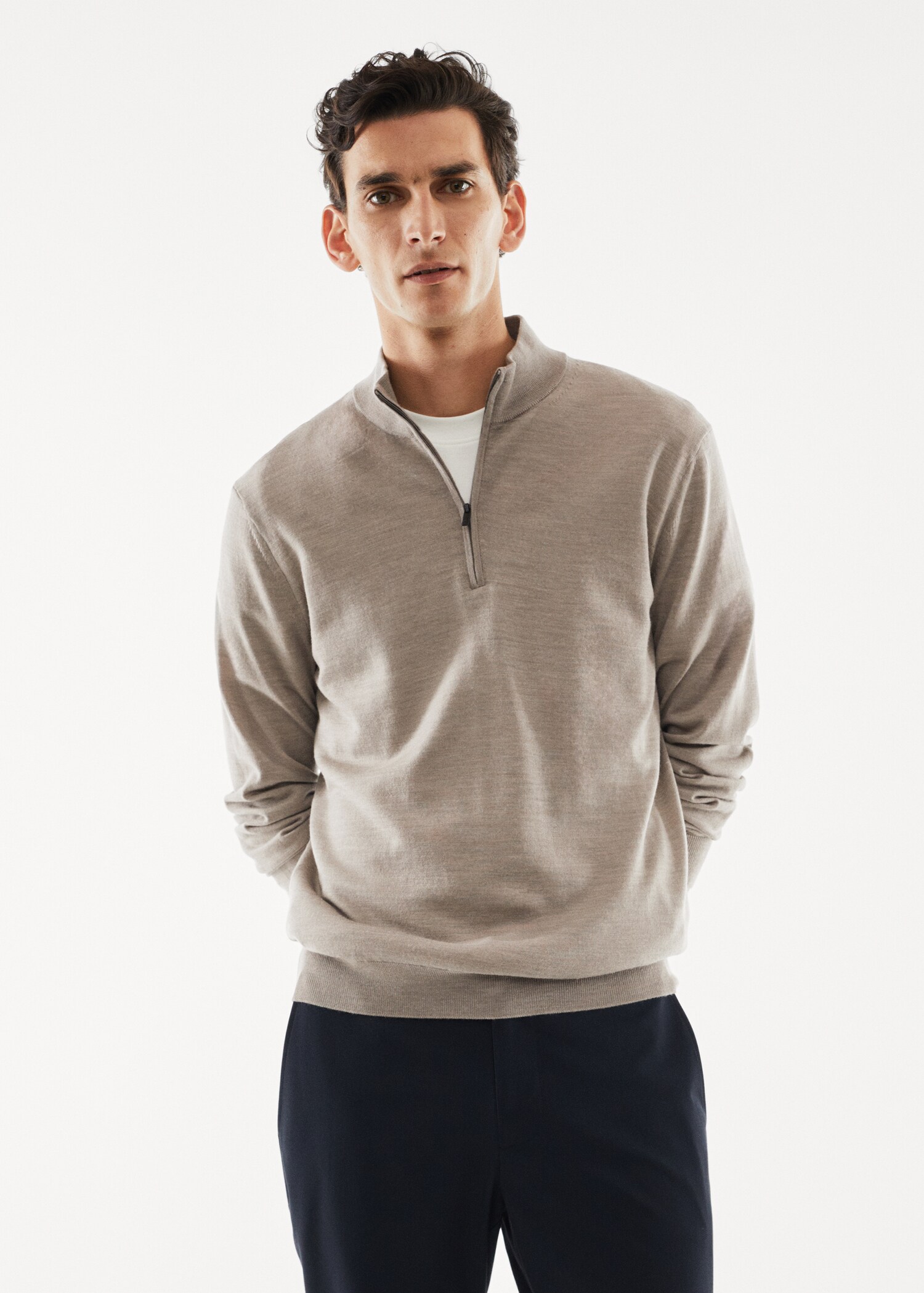 Pullover aus 100 % Merinowolle mit Zip-Kragen - Mittlere Ansicht