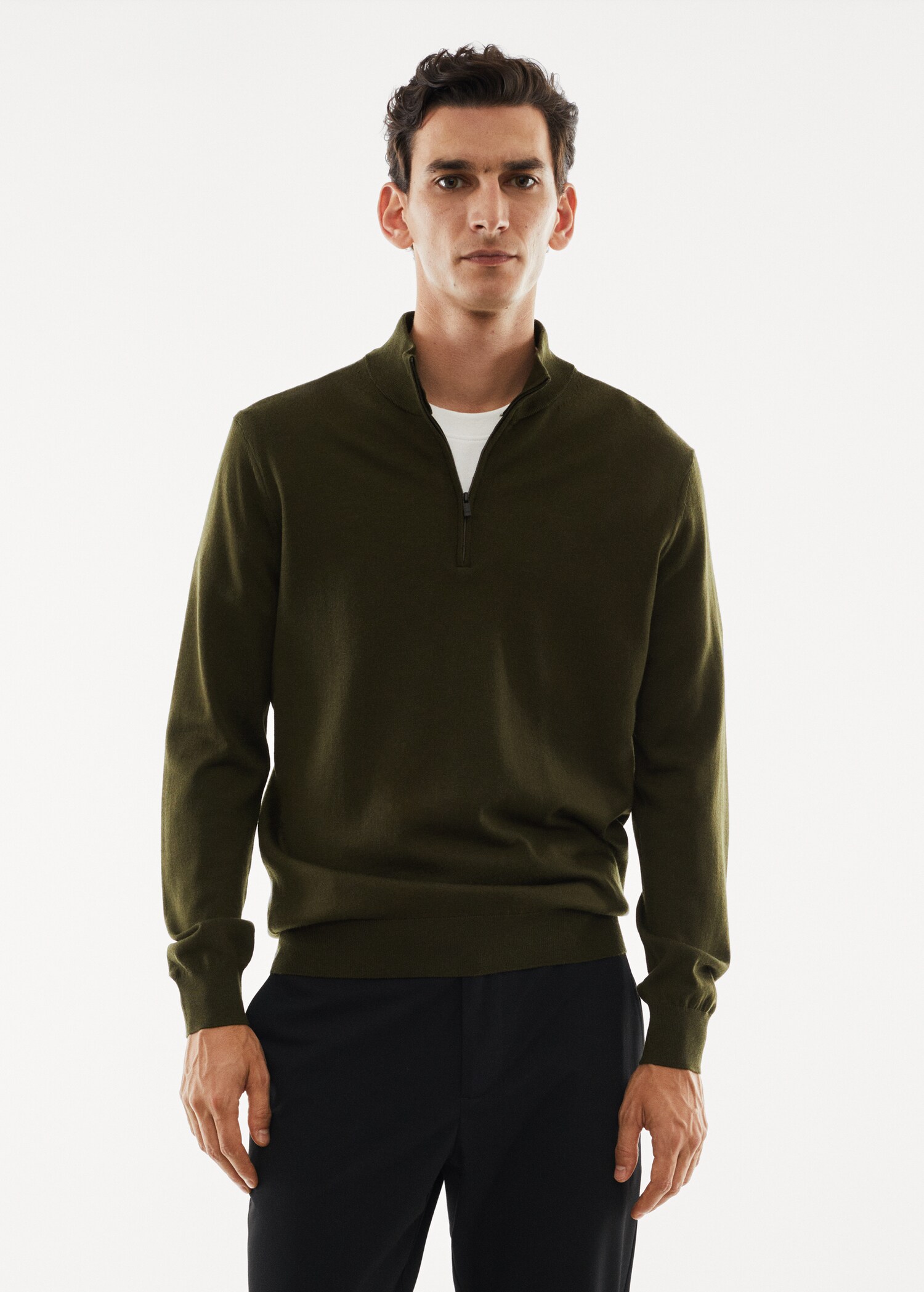Pullover aus 100 % Merinowolle mit Zip-Kragen - Mittlere Ansicht