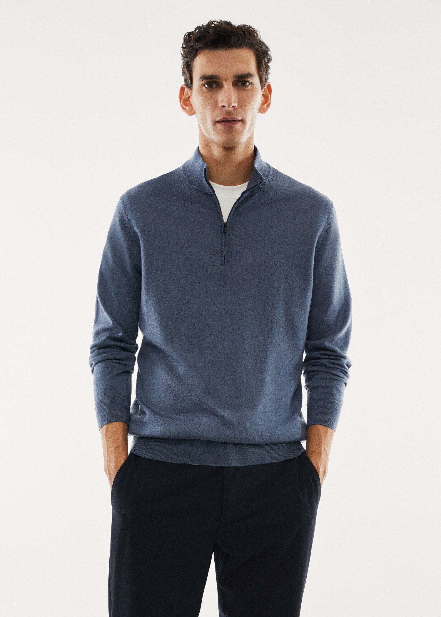 Pullover aus 100 % Merinowolle mit Zip-Kragen - Mittlere Ansicht