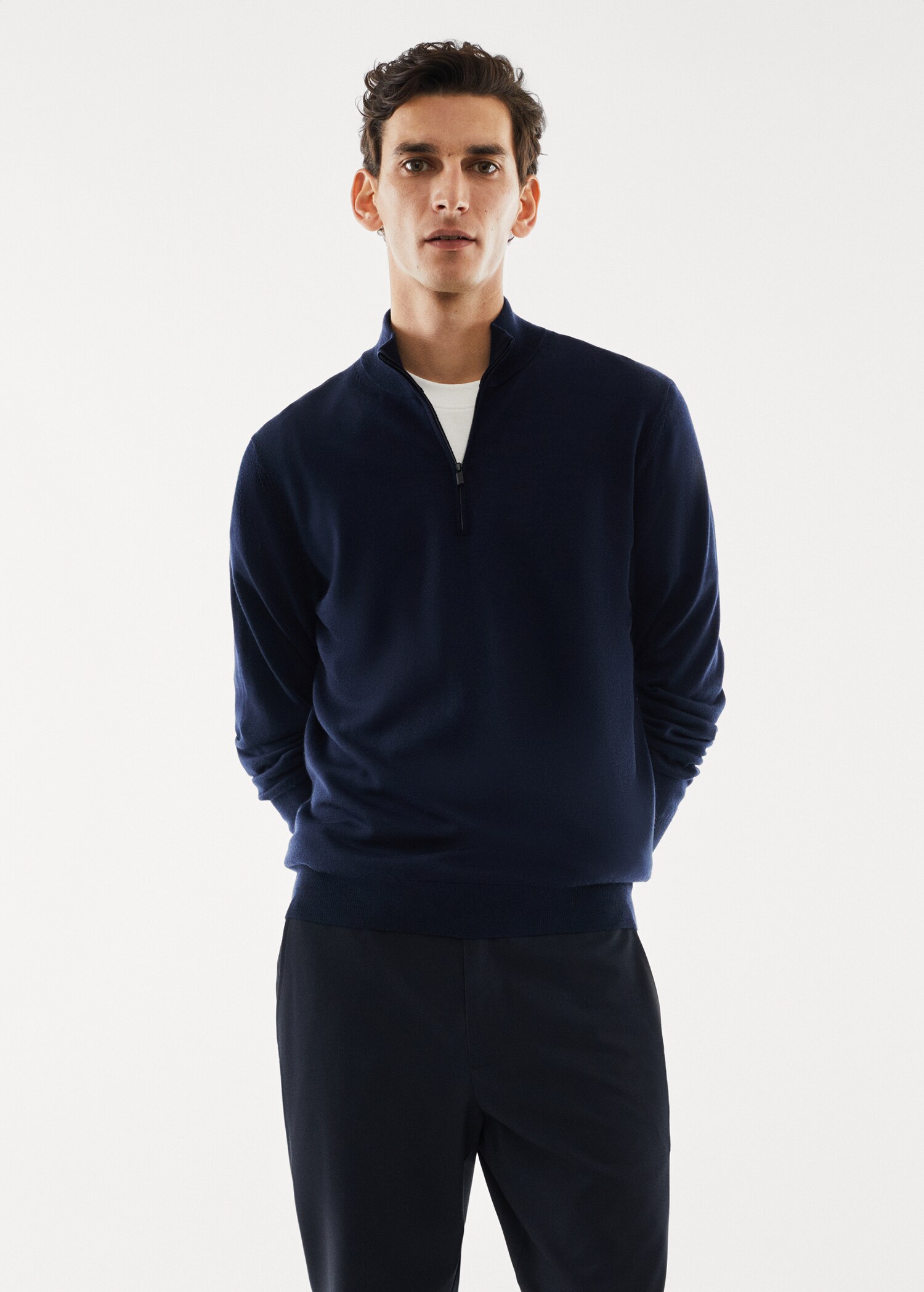 Pullover aus 100 % Merinowolle mit Zip-Kragen - Mittlere Ansicht