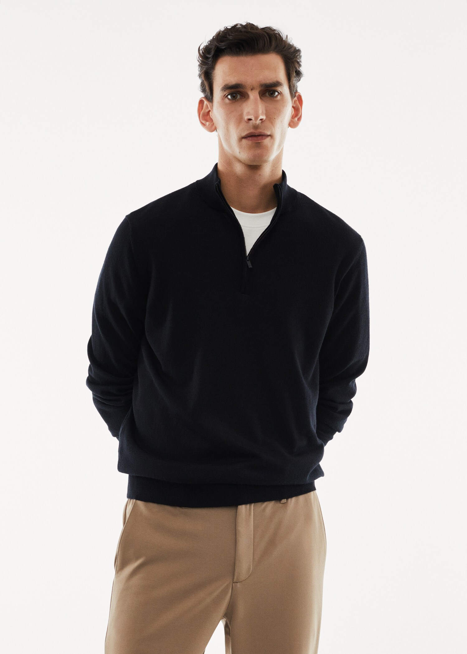 Pullover aus 100 % Merinowolle mit Zip-Kragen - Mittlere Ansicht