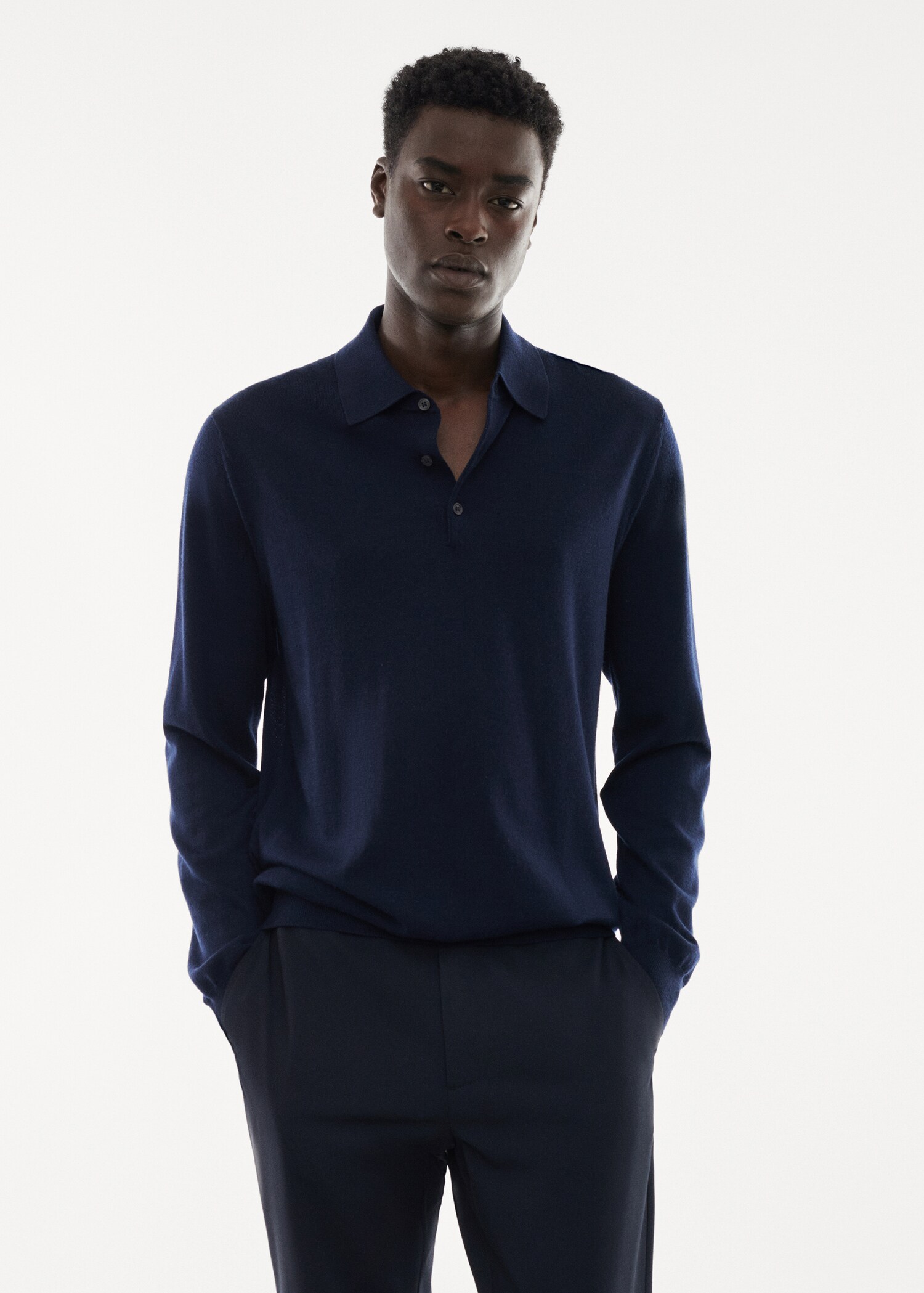 100% merino wool long-sleeved polo shirt - Medium plane