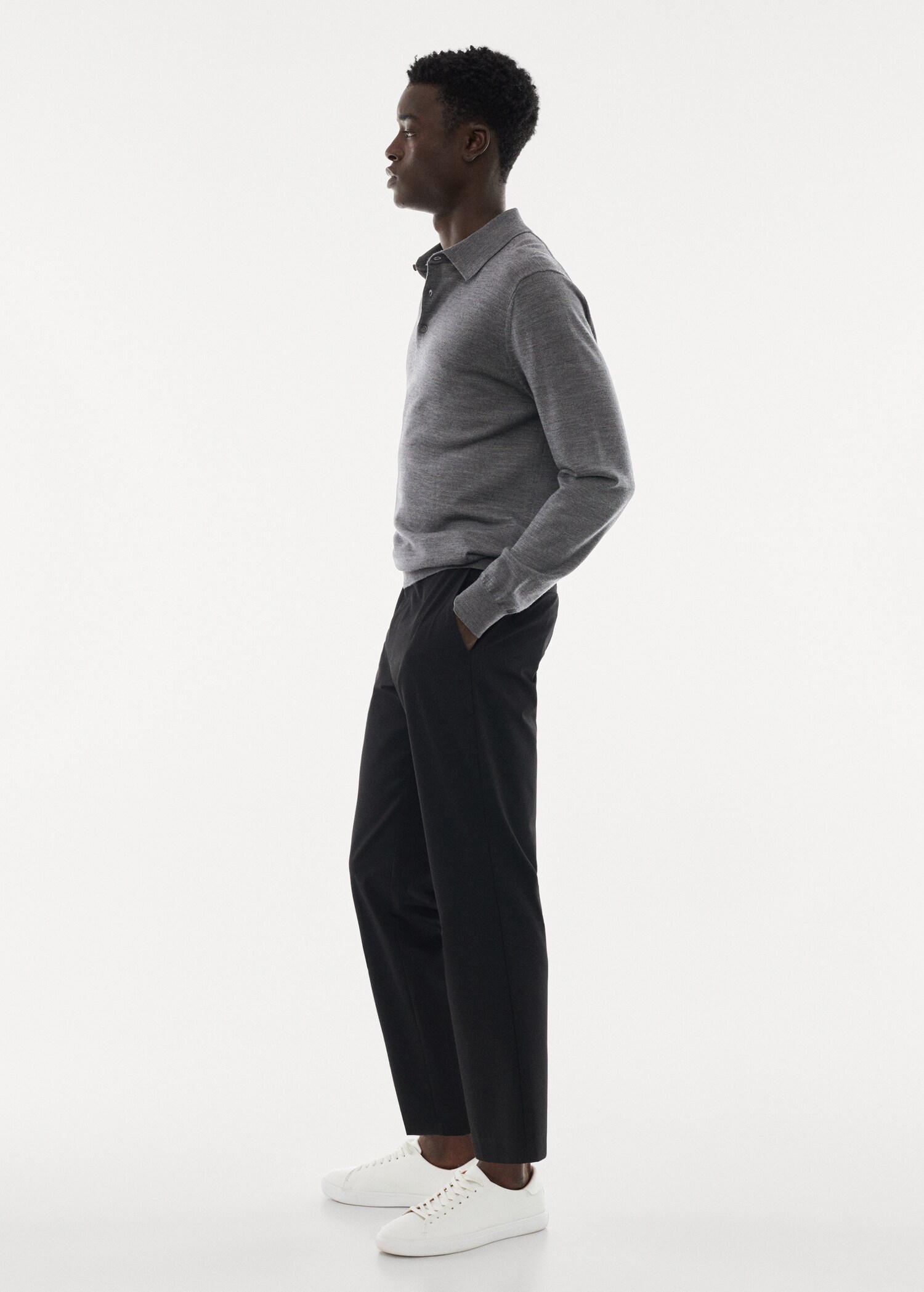 100% merino wool long-sleeved polo shirt - Details of the article 2