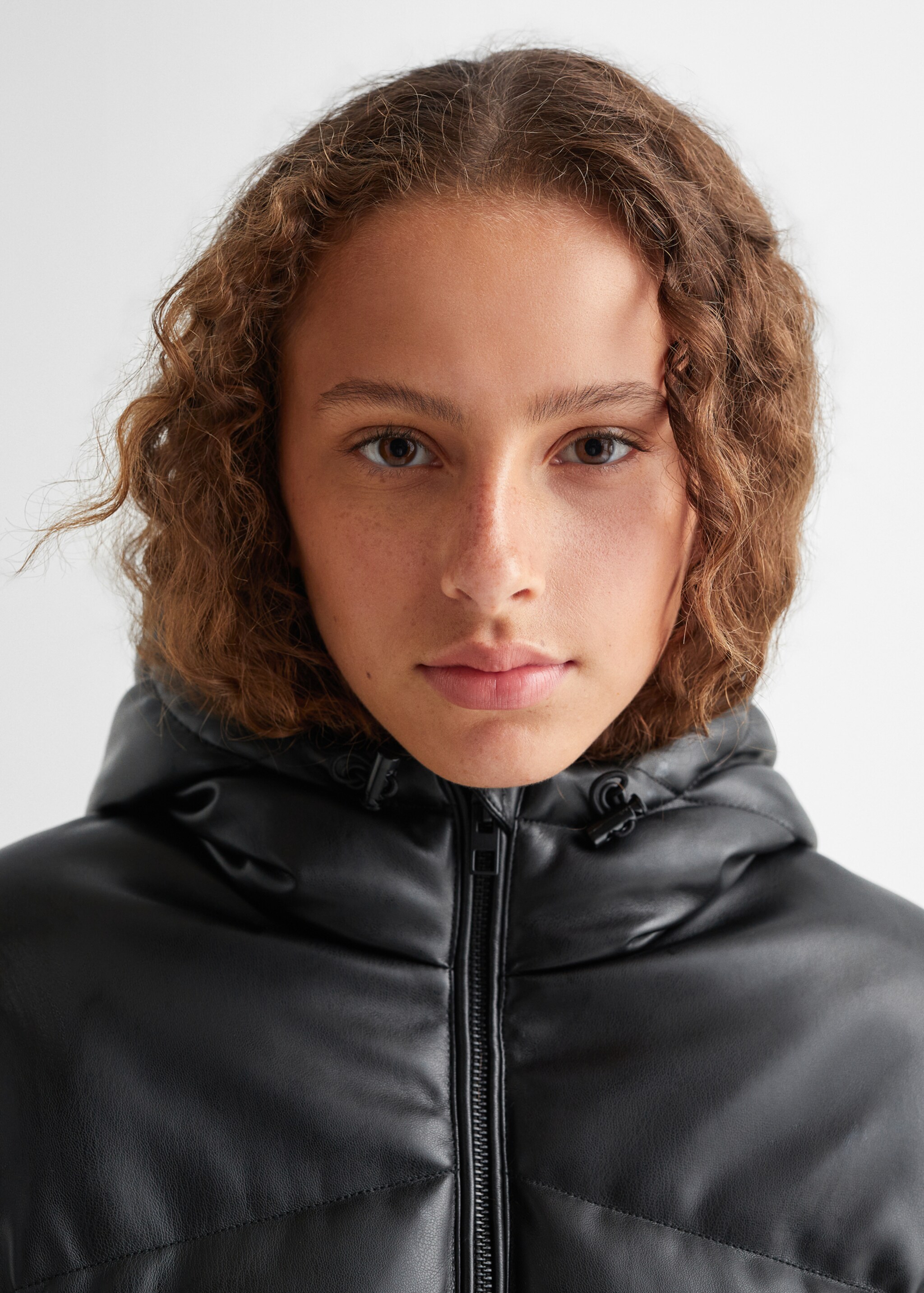 Quilted faux-leather style jacket - Details of the article 1, Black. Ref: 57005143-00.