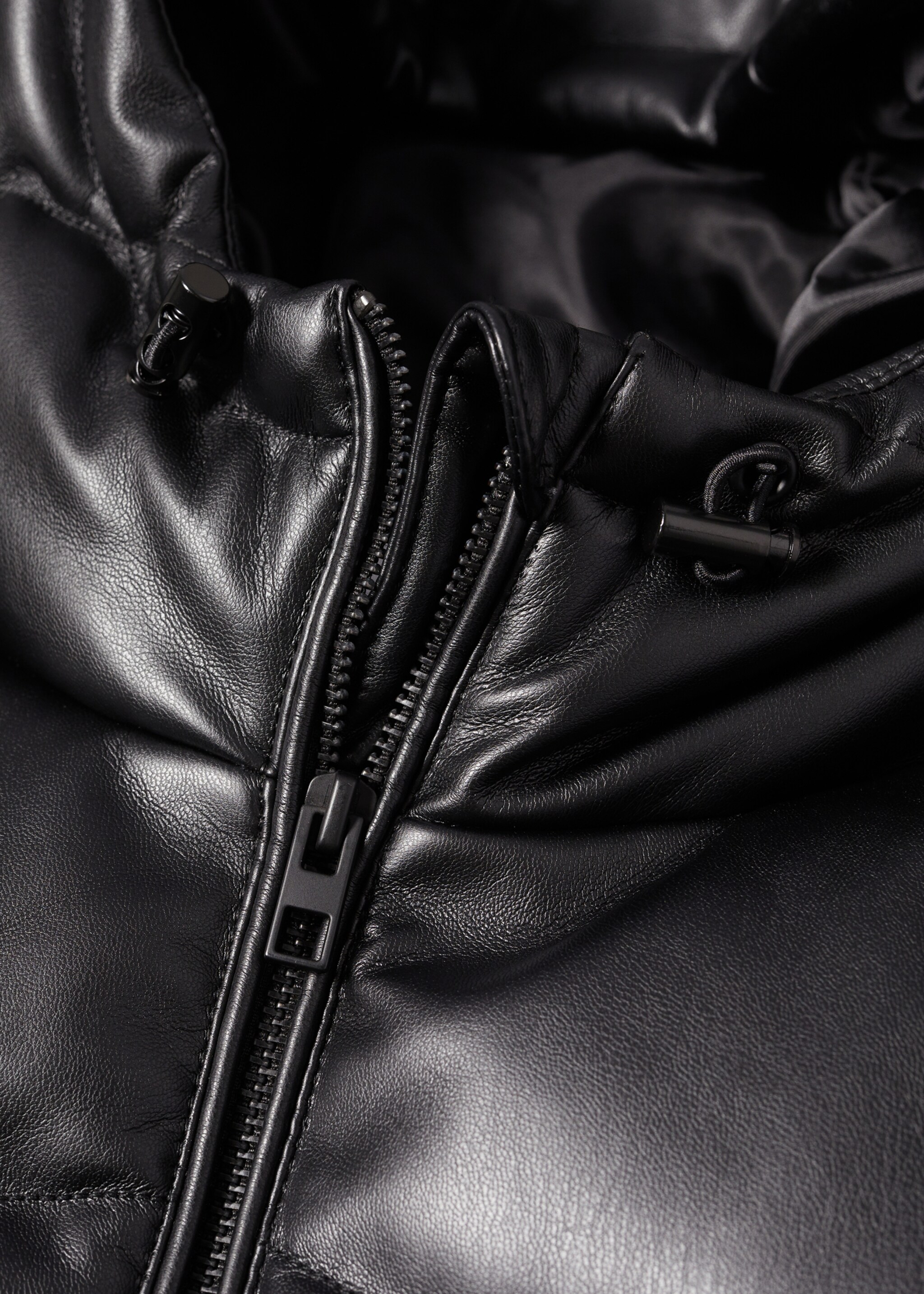Quilted faux-leather style jacket - Details of the article 8, Black. Ref: 57005143-00.
