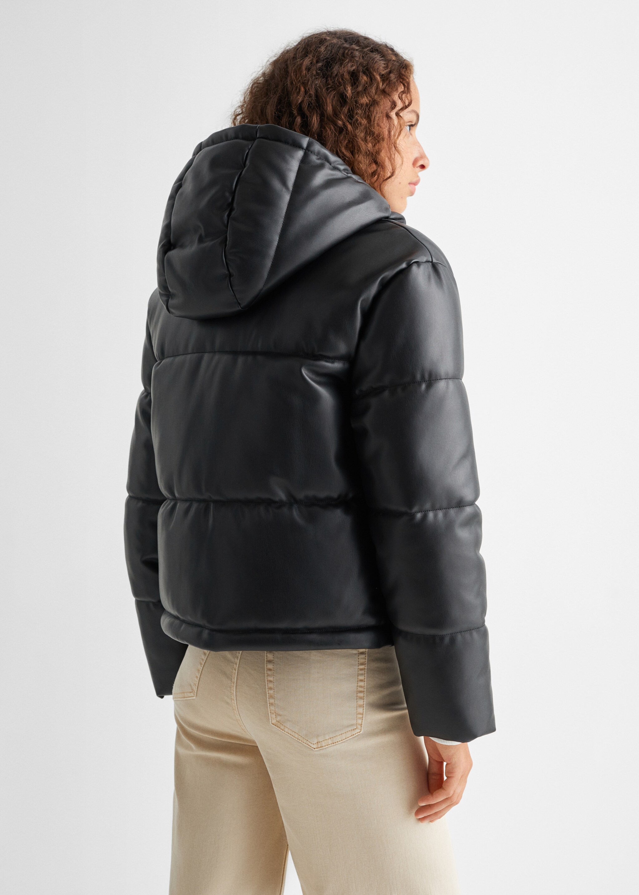 Quilted faux-leather style jacket - Reverse of the article, Black. Ref: 57005143-00.