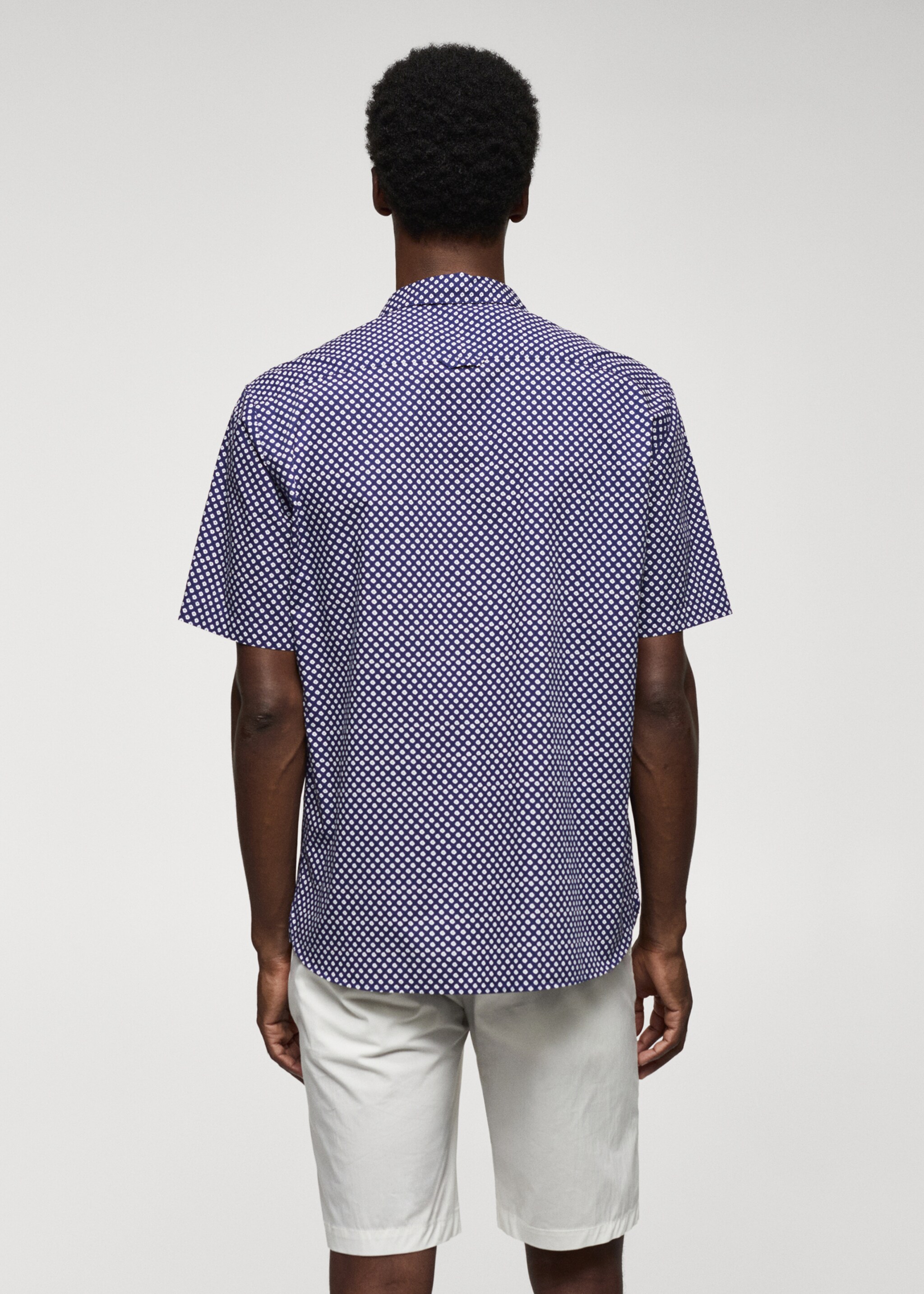 100% cotton short-sleeved mirco-patterned shirt - Reverse of the article, Ink Blue. Ref: 57005793-00.