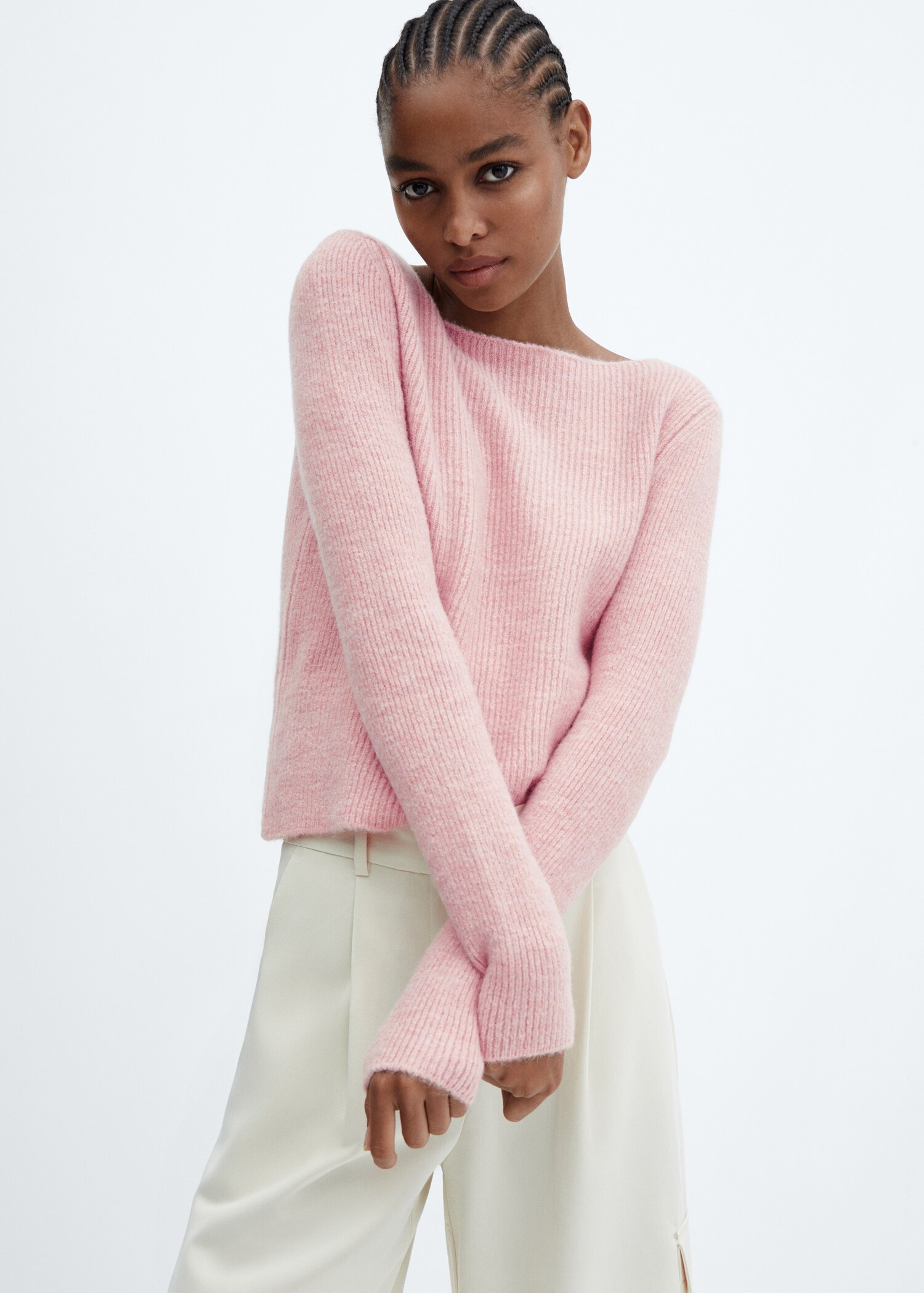 Boat-neck knitted sweater - Medium plane