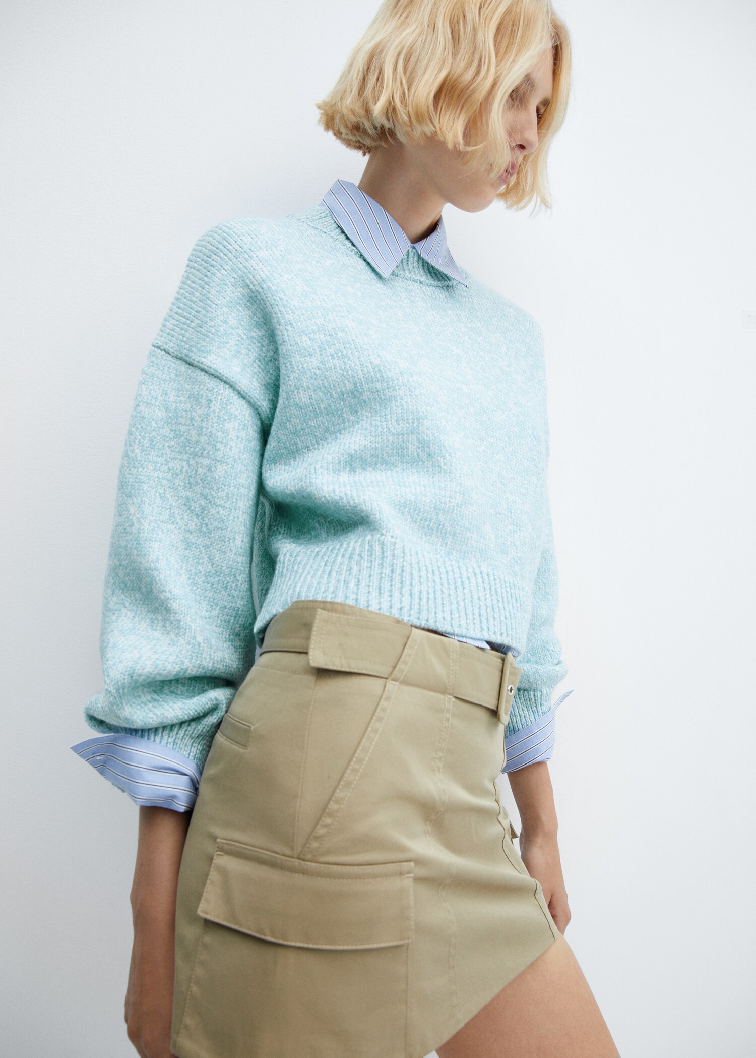 Puffed sleeves crop sweater - Details of the article 1