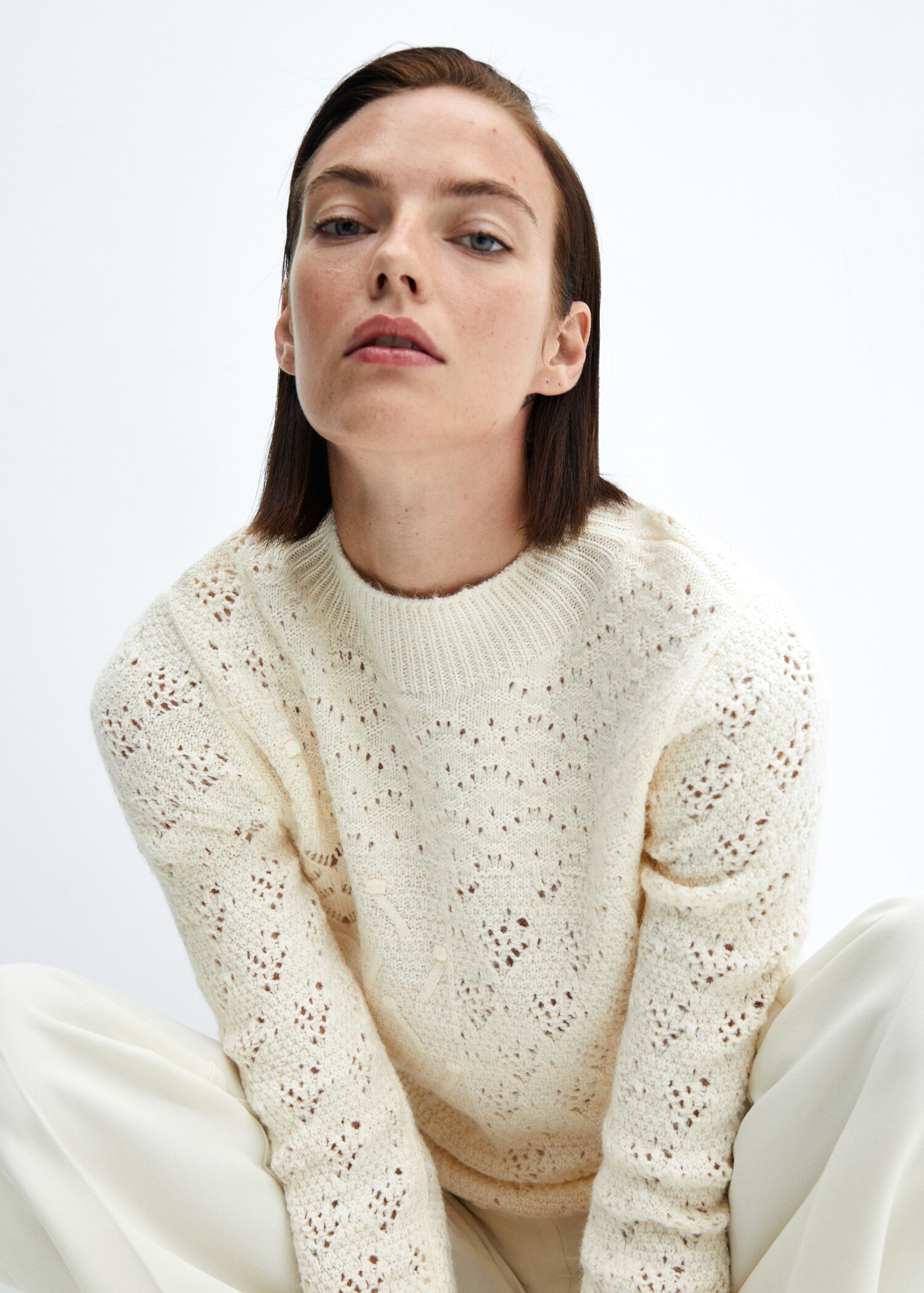 Pull-over mélange crochet maille ajourée - Détail de l'article 2