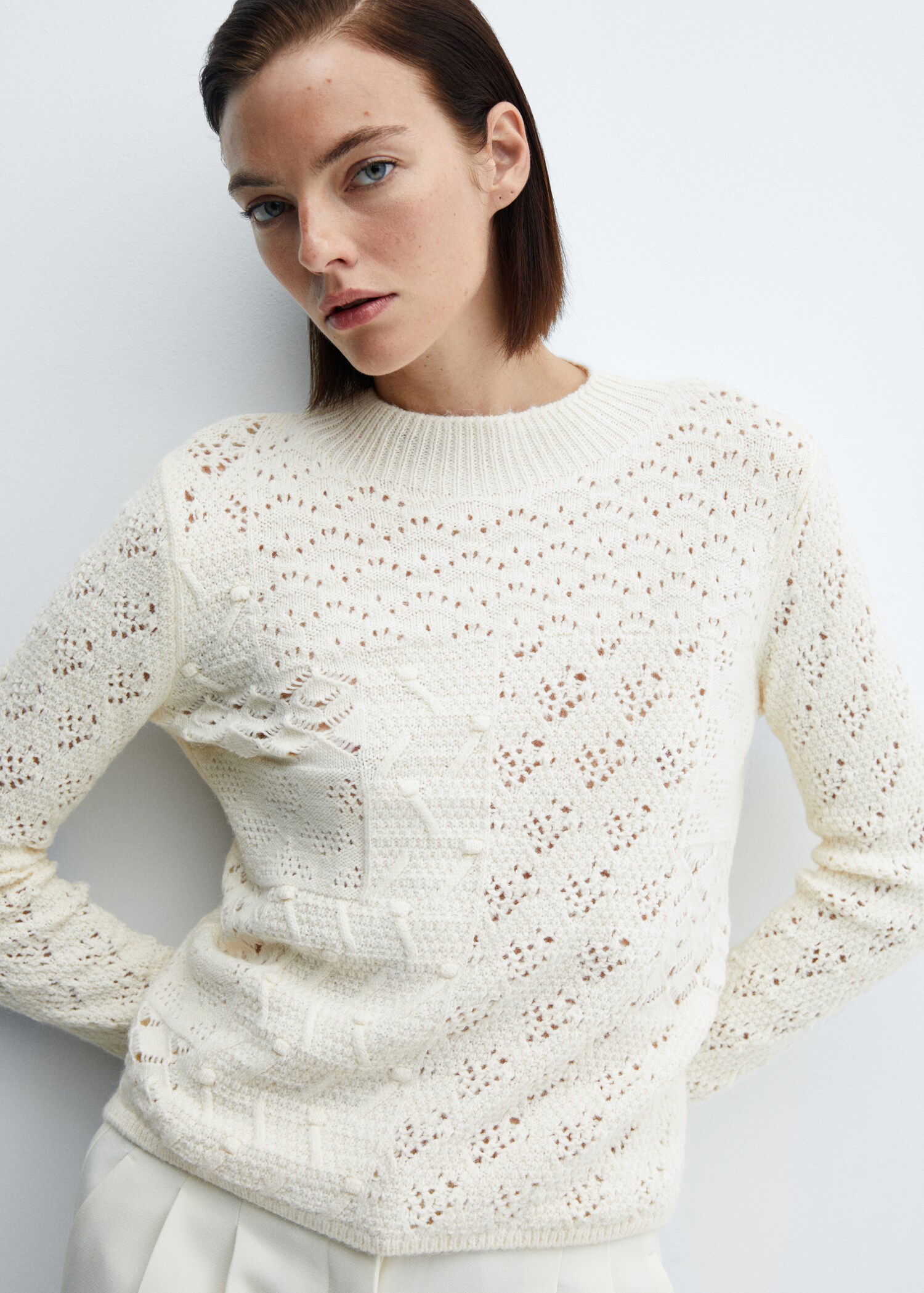 Pull-over mélange crochet maille ajourée - Détail de l'article 4
