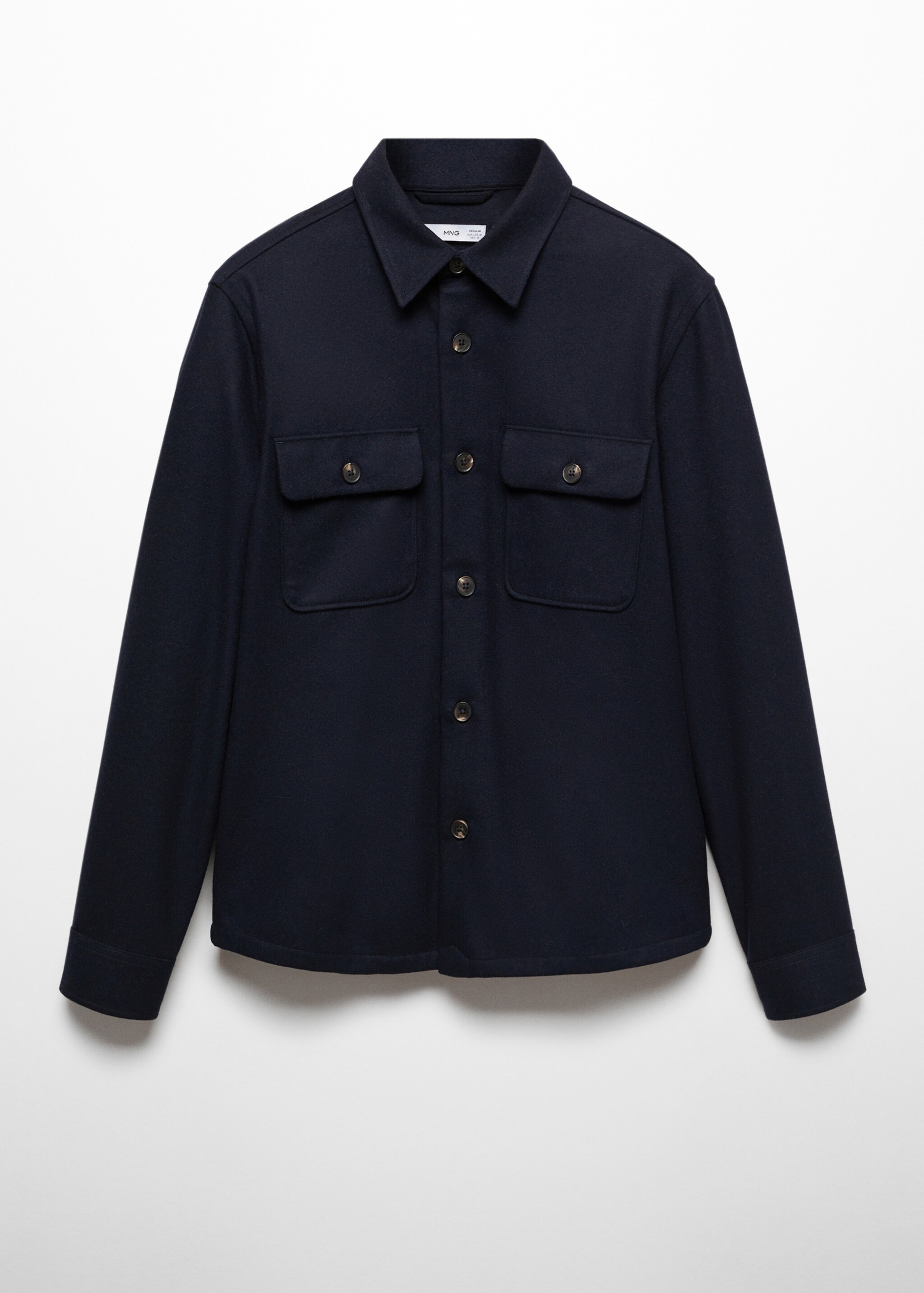 Wool overshirt with pockets - Article without model, Navy. Ref: 57005960-00.