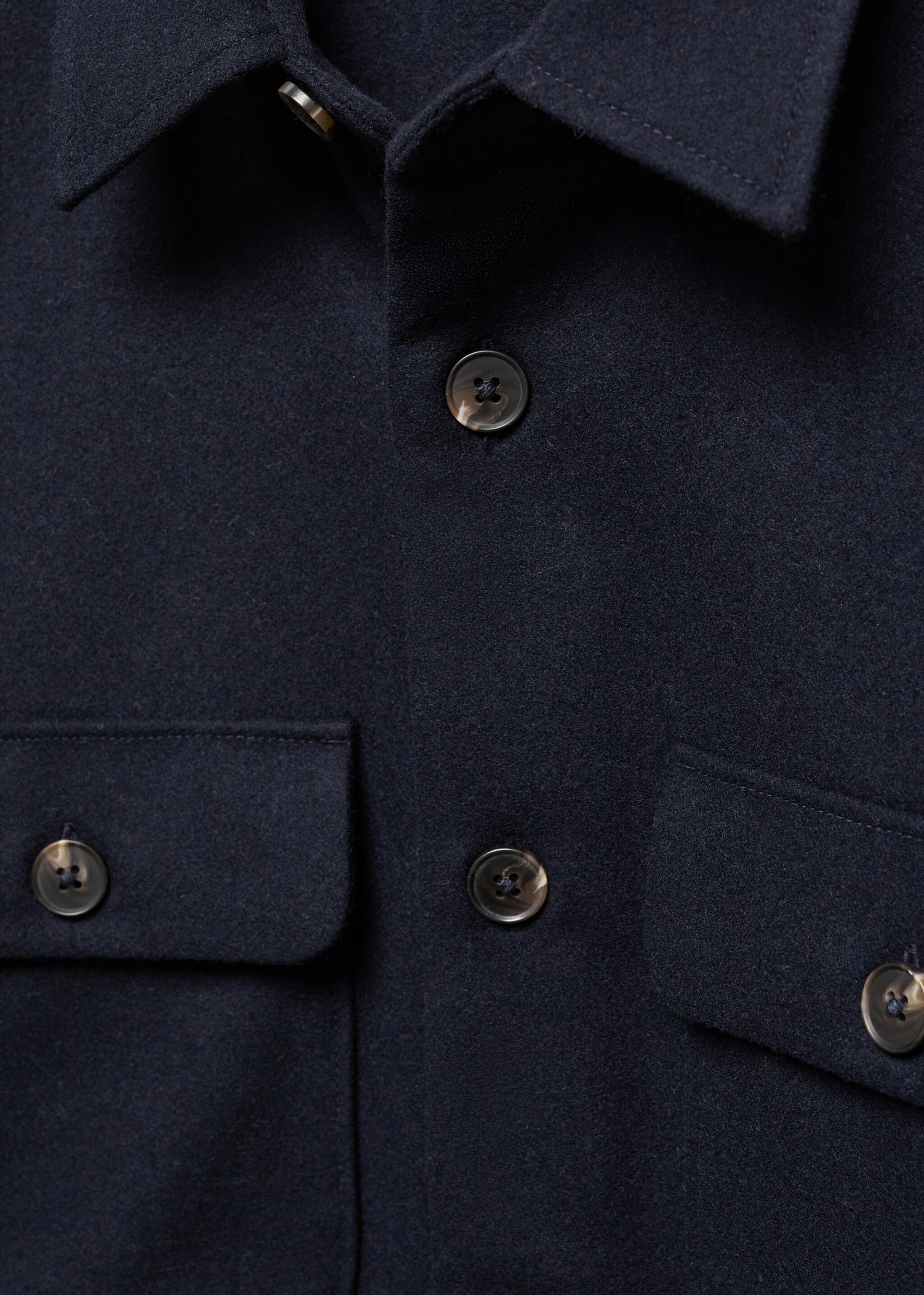 Wool overshirt with pockets - Details of the article 8, Navy. Ref: 57005960-00.
