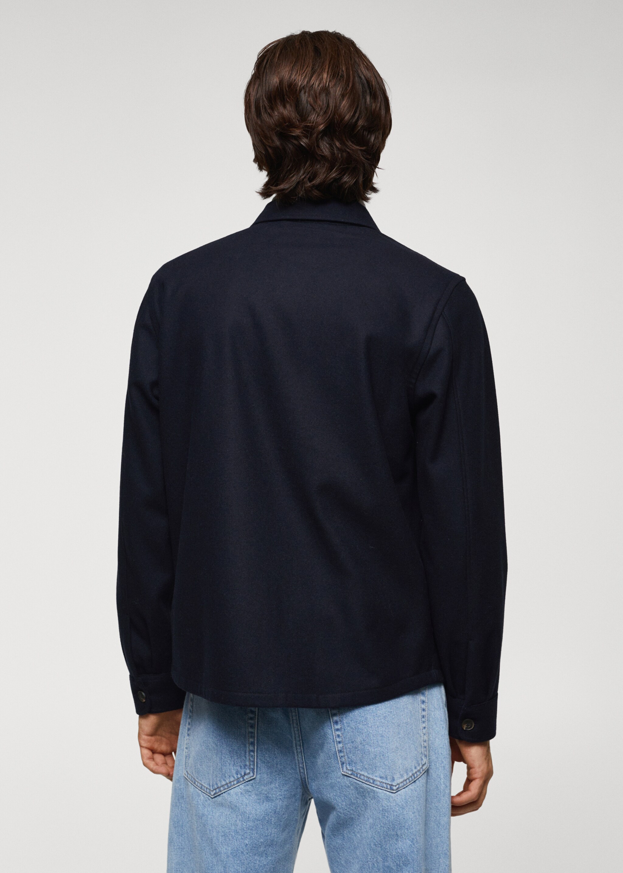 Wool overshirt with pockets - Reverse of the article, Navy. Ref: 57005960-00.