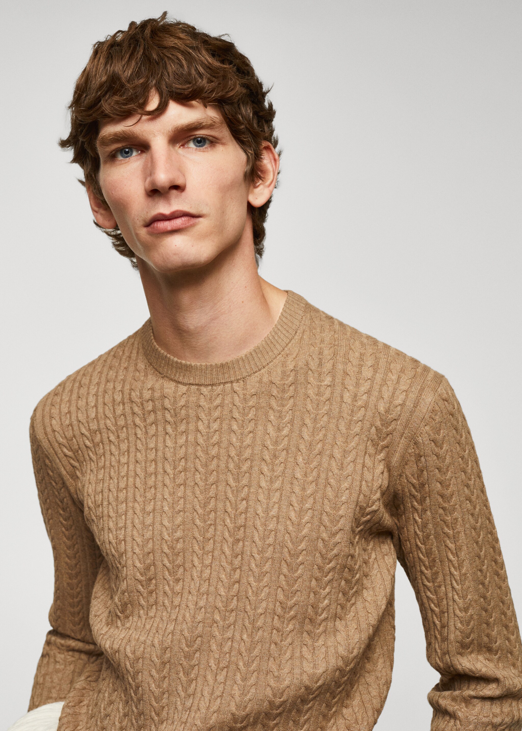 Braided cotton sweater - Details of the article 1, Beige. Ref: 57005961-00.