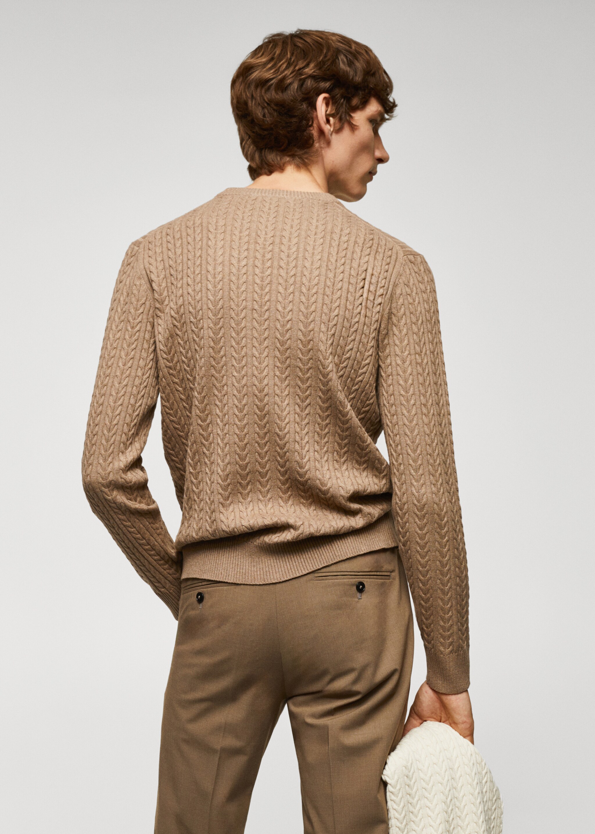 Braided cotton sweater - Reverse of the article, Beige. Ref: 57005961-00.